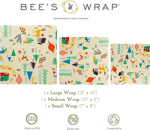Miniatura 58 de Bee's Wrap, paquete variado de 3 envoltorios ecológicos y reutilizables para transportar comida Paquete de 3 panales
