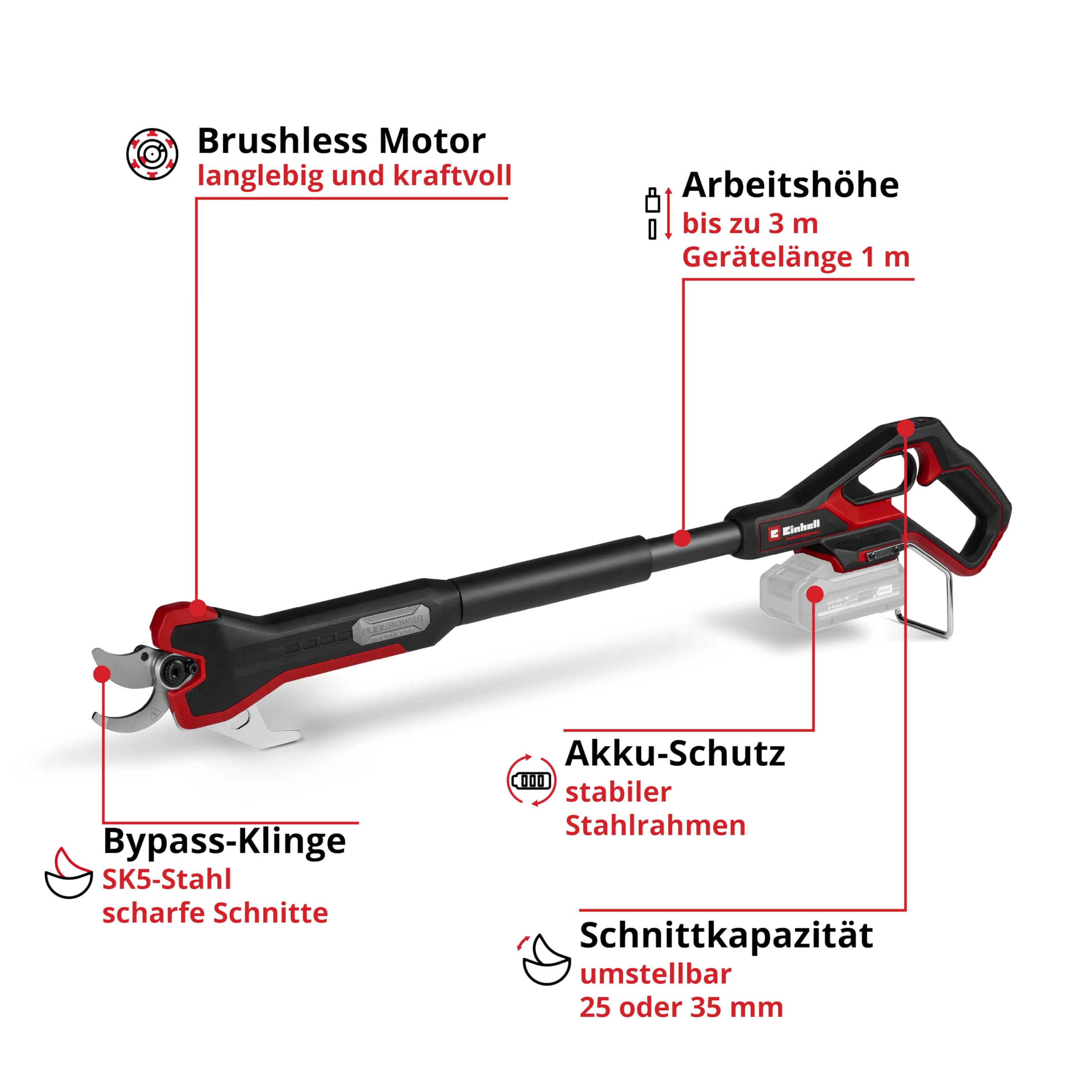 Einhell Professional Akku-Astschere GP-LS 18/35 Li BL Power X-Change (18 V, Brushless, bis 35 mm Aststärke, Bypass-Klingen, Metallhaken, inkl. 4,0 Ah PLUS Akku und Ladgerät)