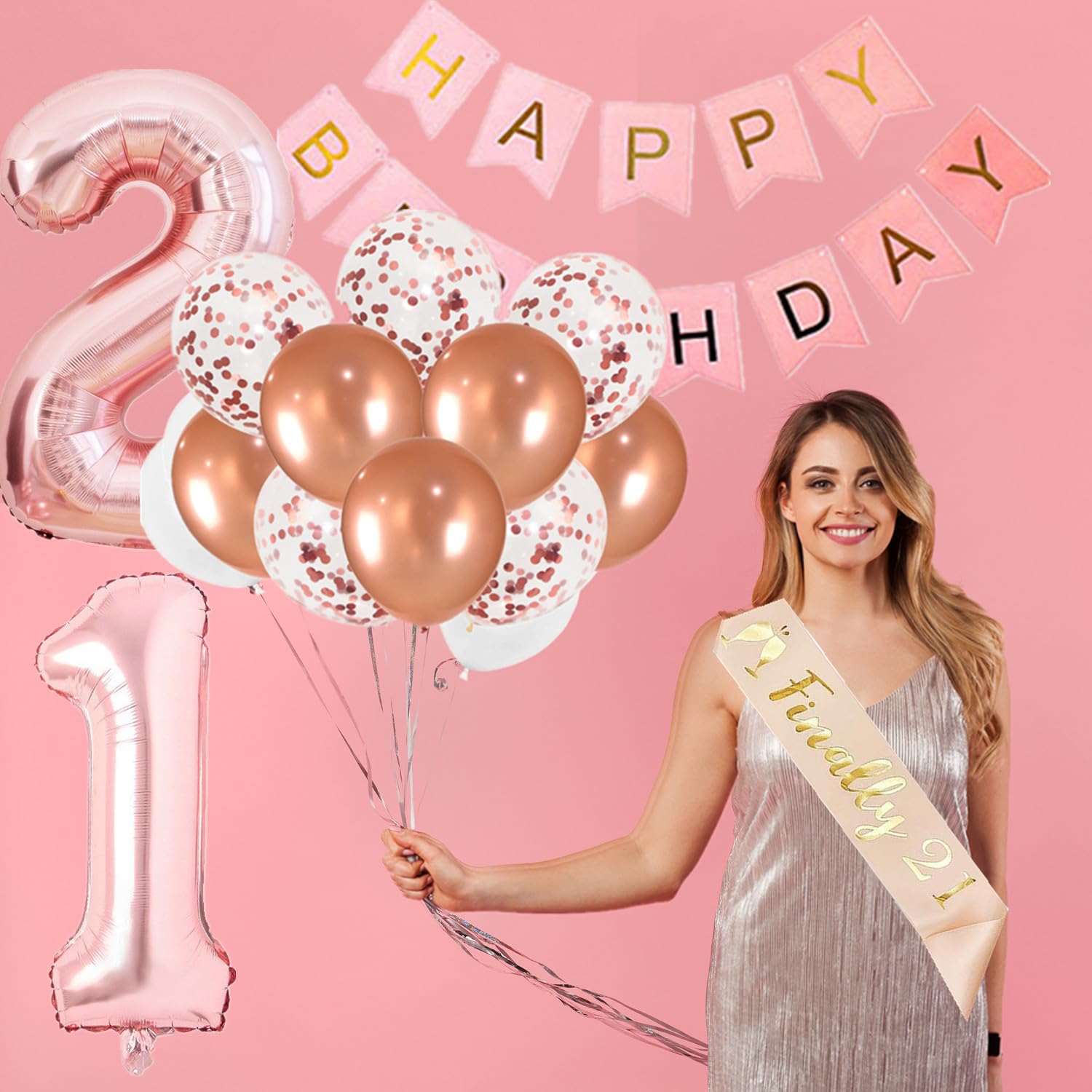 Amazon.com: 21st Birthday Decorations for Girls Rose Gold Finally Legal 21  Birthday Decoration for Her Happy Birthday Banner Balloons Sash and Tiara  Crown Fringe Foil Curtain for Women Happy 21st Birthday (Gold) :
