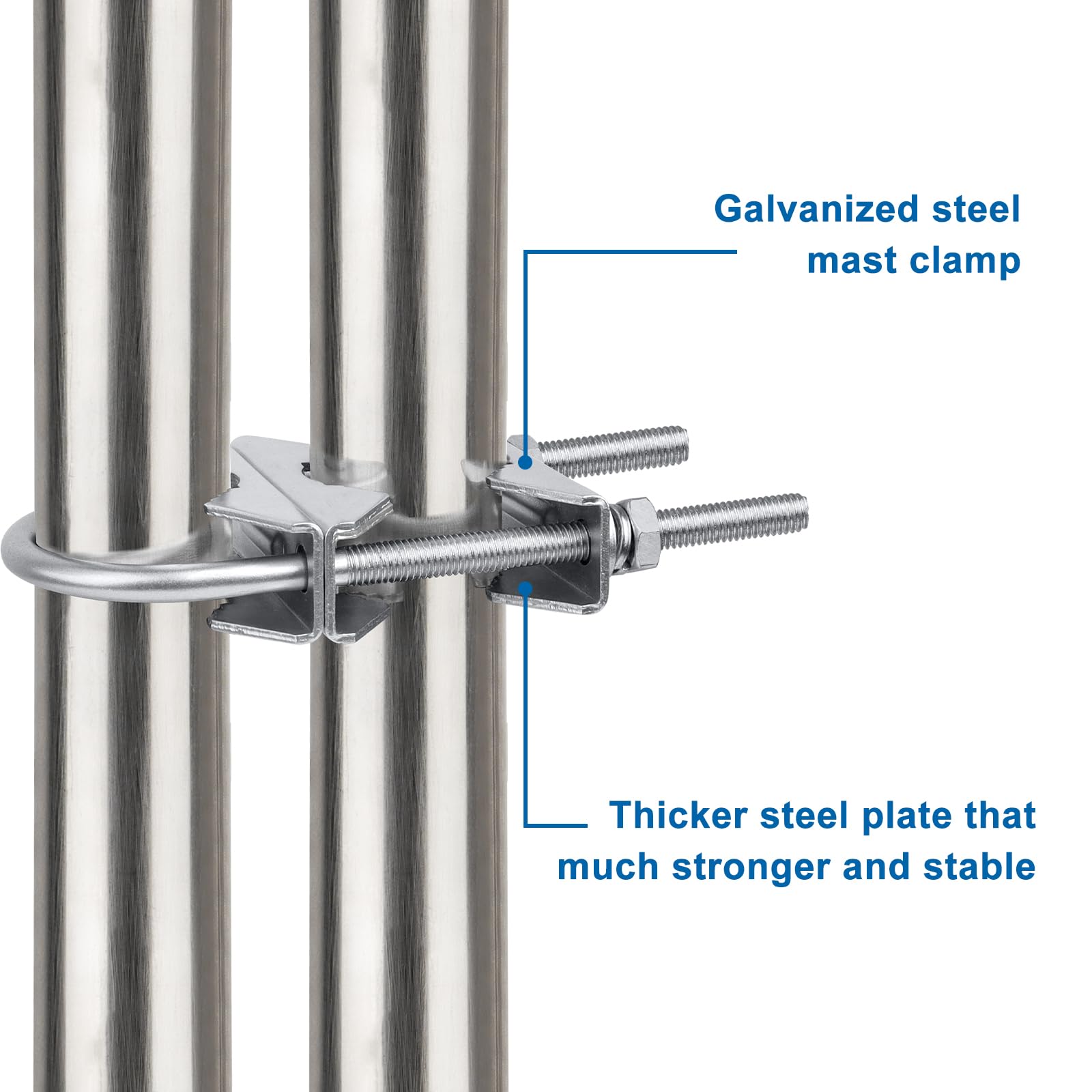 MOOKEERF Double Antenna Mast Clamp - 4 PCS Antenna Pole Mount Bracket V Jaw Block with U Bolts,Heavy Duty Mast to Mast Mount Bracket Kit for Outside Home Antenna