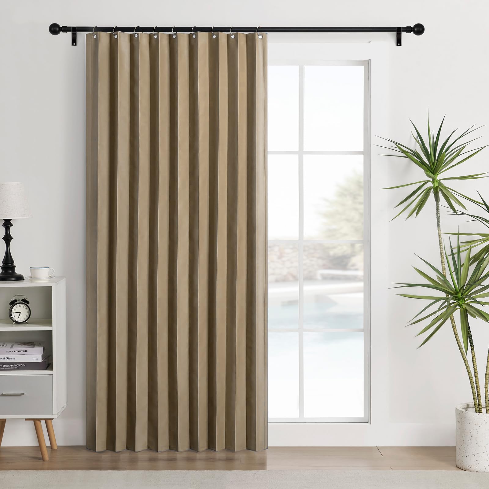 Custom Folding magnetic door curtain, suitable for room dividers, indoor living rooms, bathrooms, studios, and bedrooms.-Light brown- W80xH220cm