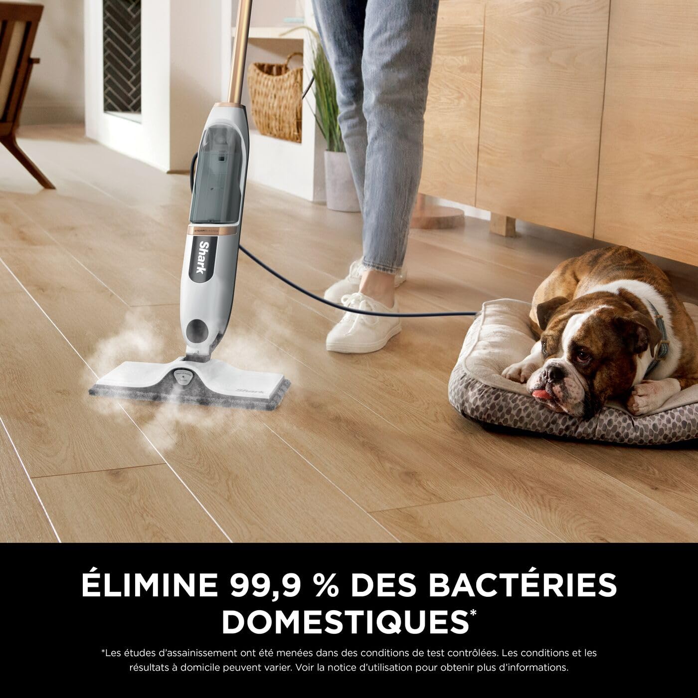 Shark SteamSpot avec technologie Steam Blaster pour sols durs, Balai vapeur léger, Sans produit chimique, Réservoir d’eau amovible, 2 tampons Dirt Grip lavables en machine, Blanc et Cuivre S2001EU