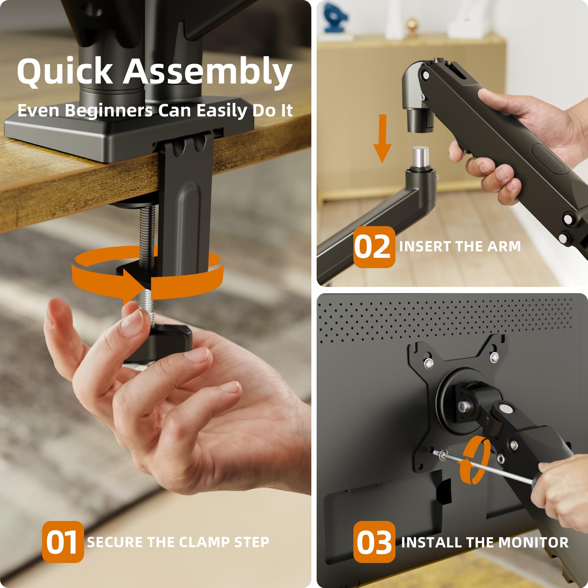Claiks Support de Moniteur pour 2 écrans de 15 à 32 ", Ergonomique, Peut Supporter 2 à 18 kg, pivotant, VESA 75 et 100 mm, Blanc (Noir)