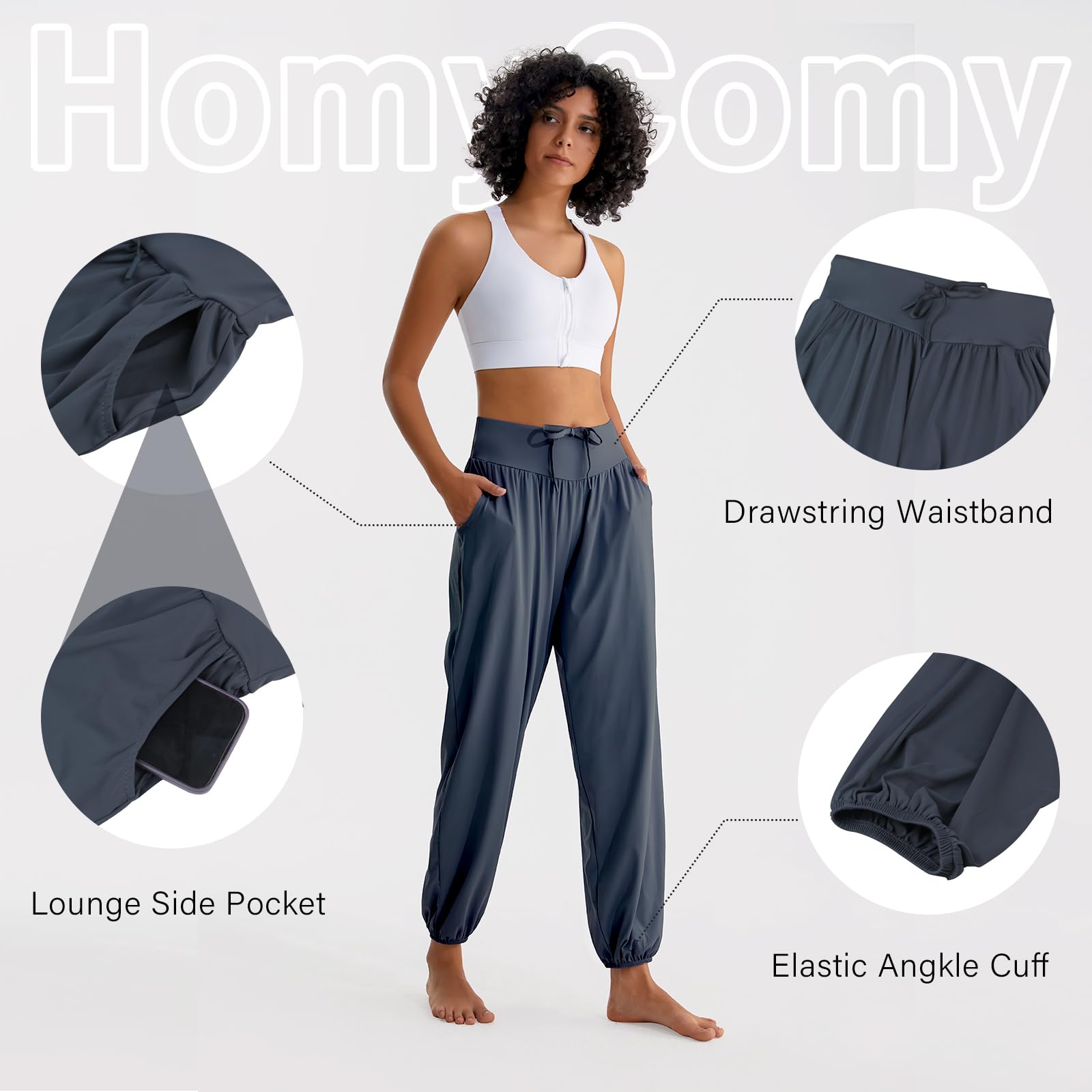 HomyComy Pantalones de Yoga Joggers para Mujer Cintura Alta de Pilates Flowy Sudadera Sueltos con Bolsillos
