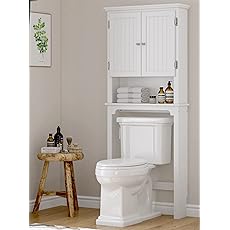 Over The Toilet Storage Cabinet with Toilet Paper Holder Double Door Bathroom Organizer with Adjustable Shelves Freestanding Bathroom Shelf Toilet Storage Cabinet Space-Saving Toilet Rack, White