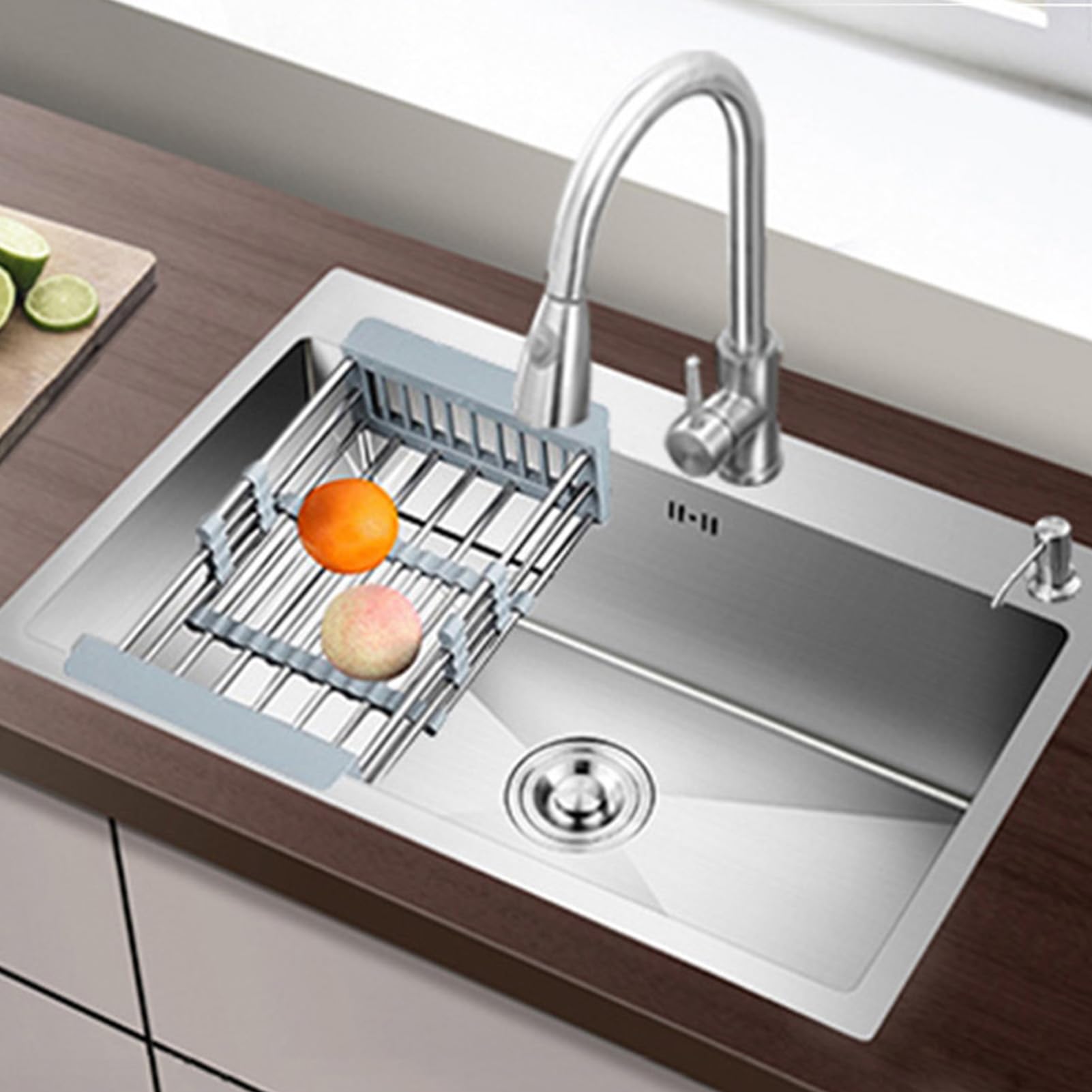 FCXWEVR Undermount Stainless Steel Kitchen Sink with 360° Rotatable Pull Out Faucet Single Bowl Multifunctional Sink for Home Restaurant and Laundry 75x45cm