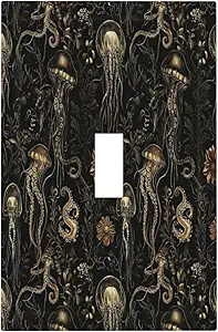 Decorative Switch Plate Covers Black Gold Jellyfish Squid Deep Sea Creatures 1 Gang Light Switch Cover Plate Single Toggle Wall Plate Outlet Covers Wall Plate Faceplate for Home Decor