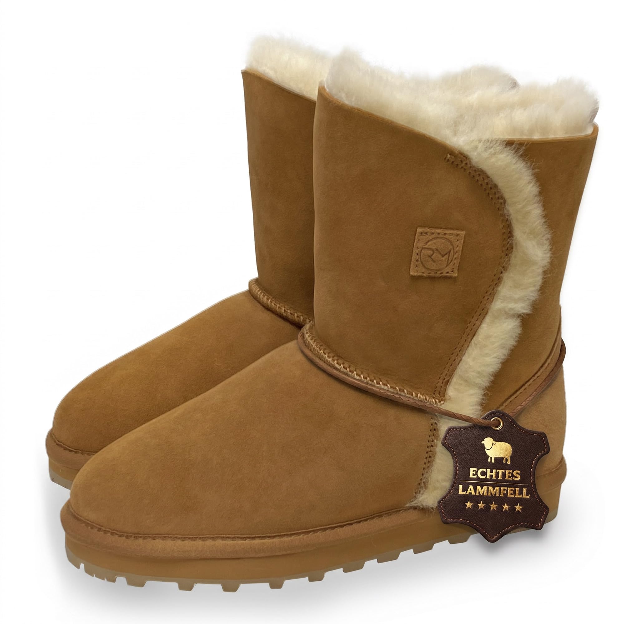 Rohn Moden Helsinki Lammfell Boots Damen – Stiefel Lammfell gefüttert & Winterstiefel aus 100% echtem Lammfell, warm und atmungsaktiv – Lammfell Stiefel Damen – leichte EVA-Gummisohle