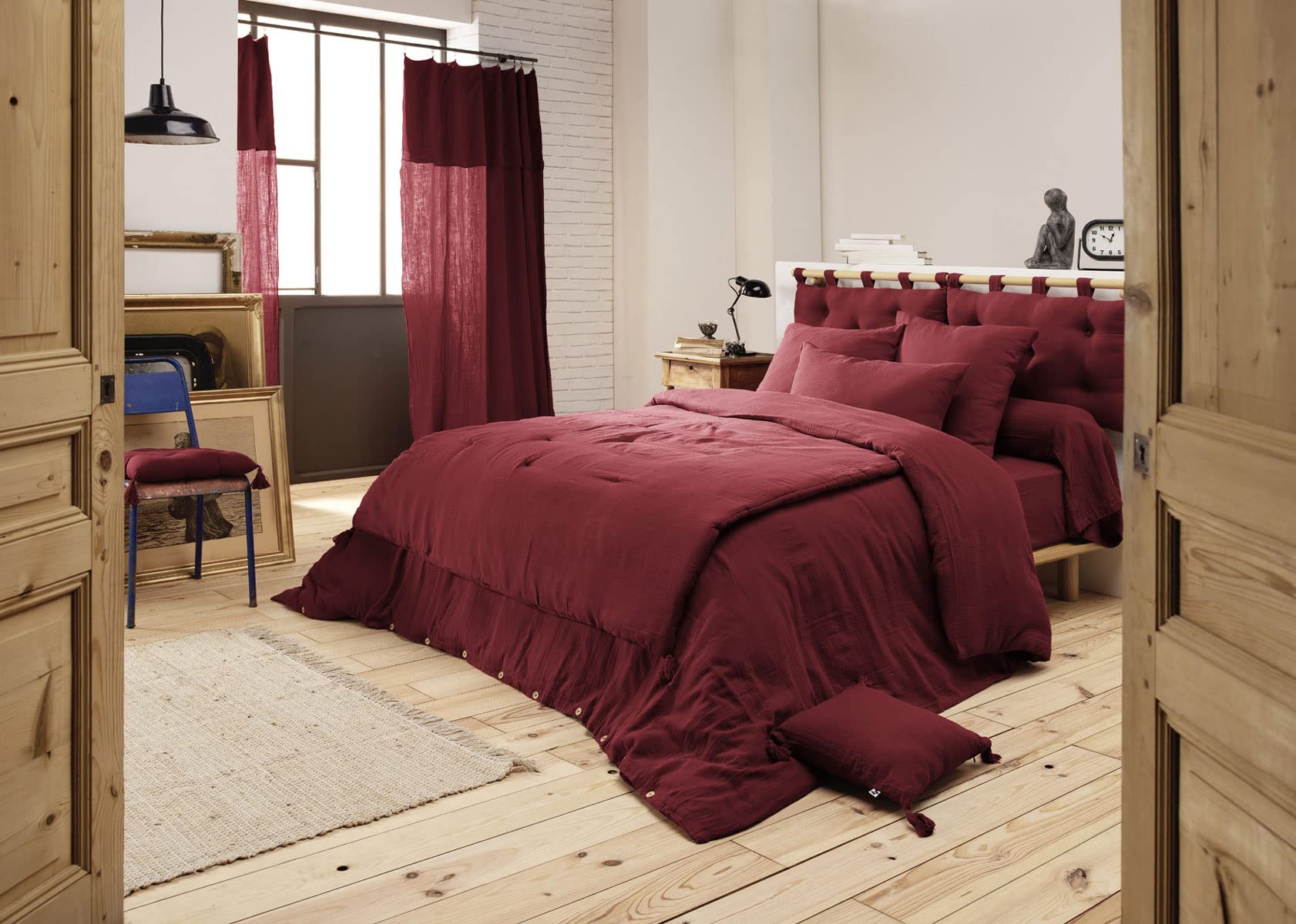 Edredon - Doppia garza di cotone lusso, 150 x 150 cm, colore: bordeaux
