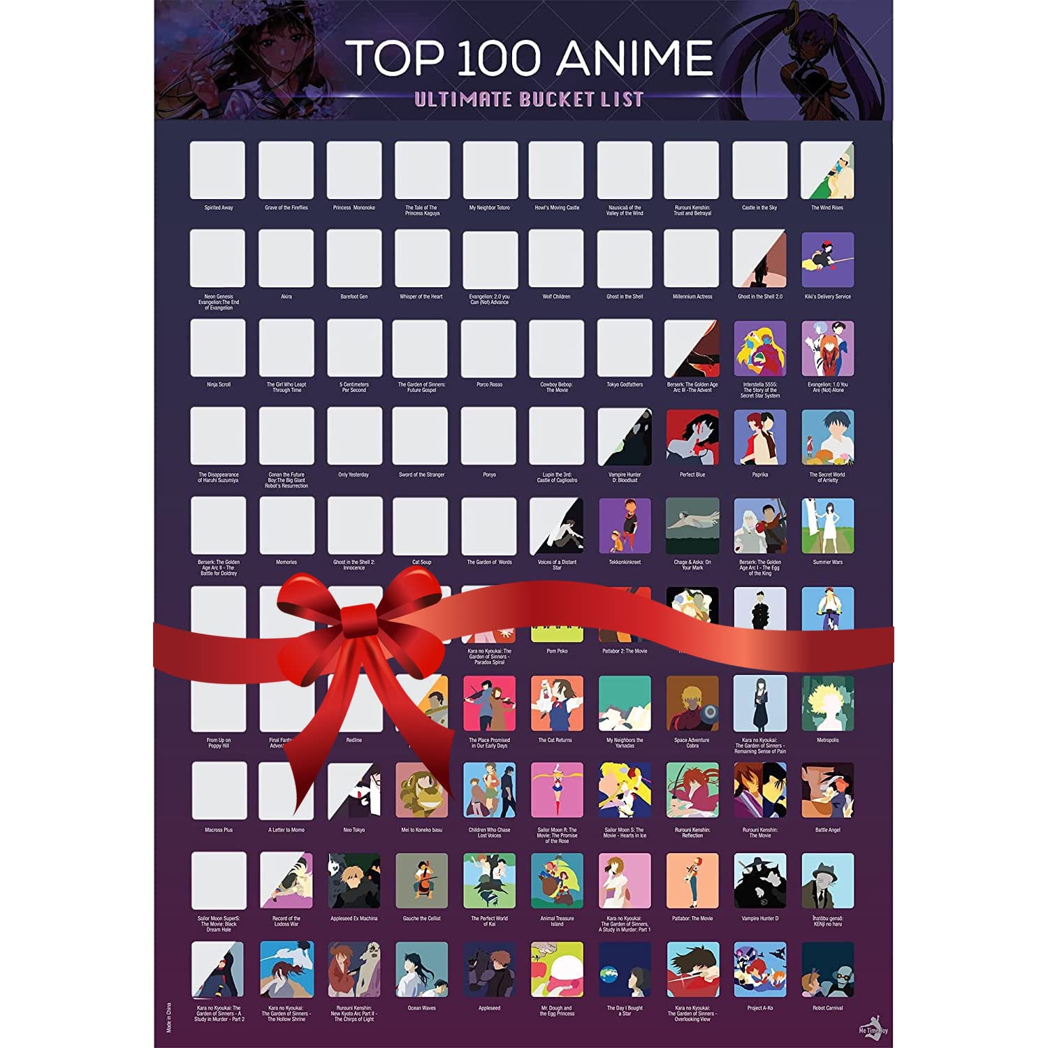 Top 100 Anime Scratch Off Poster - Anime Stocking Stuffer With Scratching Tool – 100 Anime Bucket List Movies