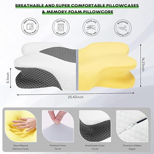 Miniatura 6 de Anvo Almohada cervical para aliviar el dolor de cuello - Almohadas de espuma viscoelástica para el cuello para aliviar el dolor de dormir - Almohada