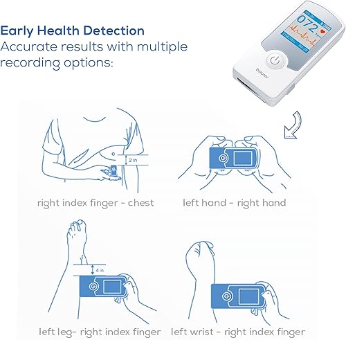 Miniatura 5 de Beurer Monitor de ECG Cardio Companion - Máquina de ECG portátil de 3 derivaciones, detecta ritmos cardíacos irregulares, resultados rápidos en 30