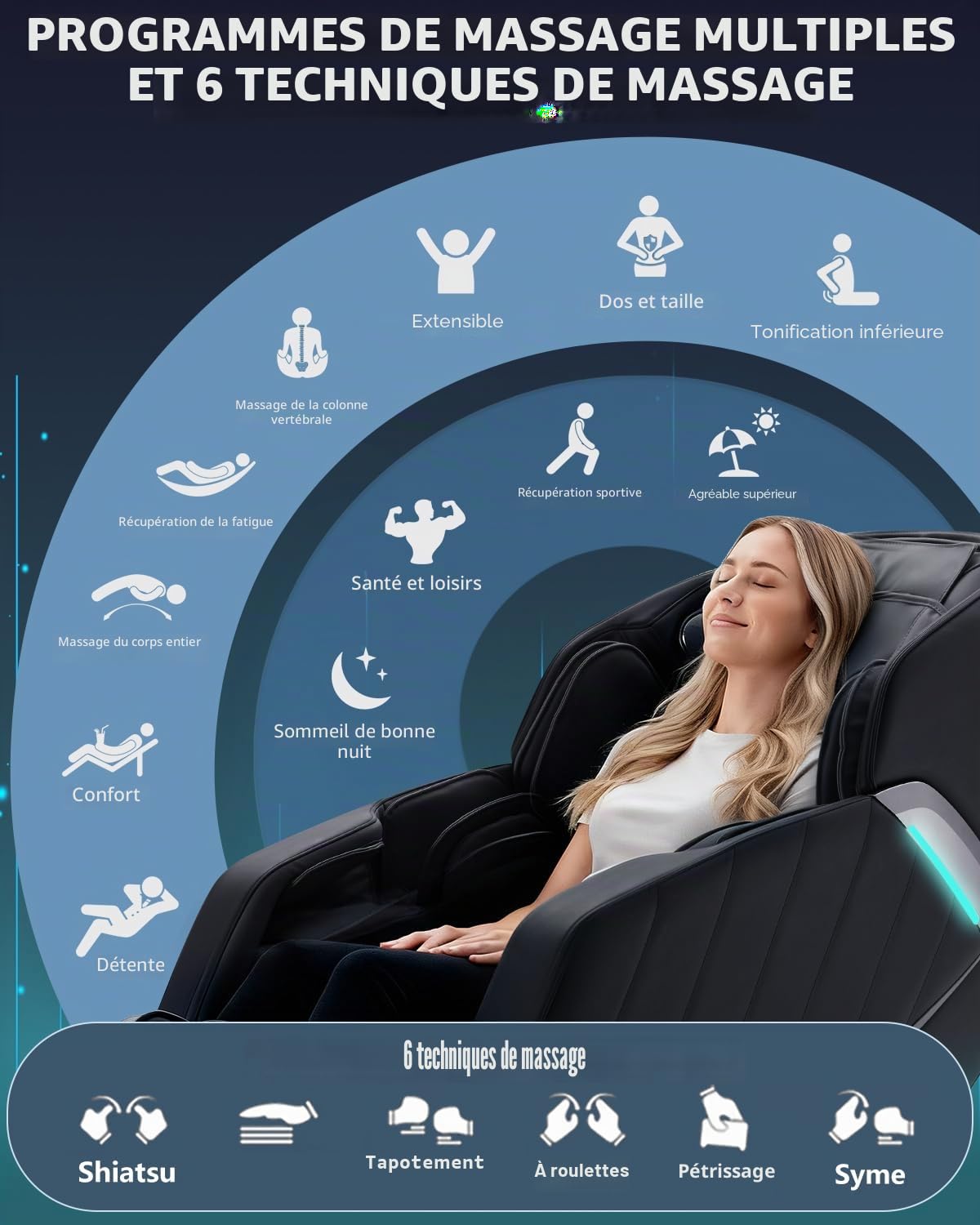 Fauteuil de Massage Complet du Corps avec Zero Gravity 3D Massage Intelligent Body Scan Détection SL Track Massage des Pieds Chauffage Haut-Parleur Bluetooth Noir