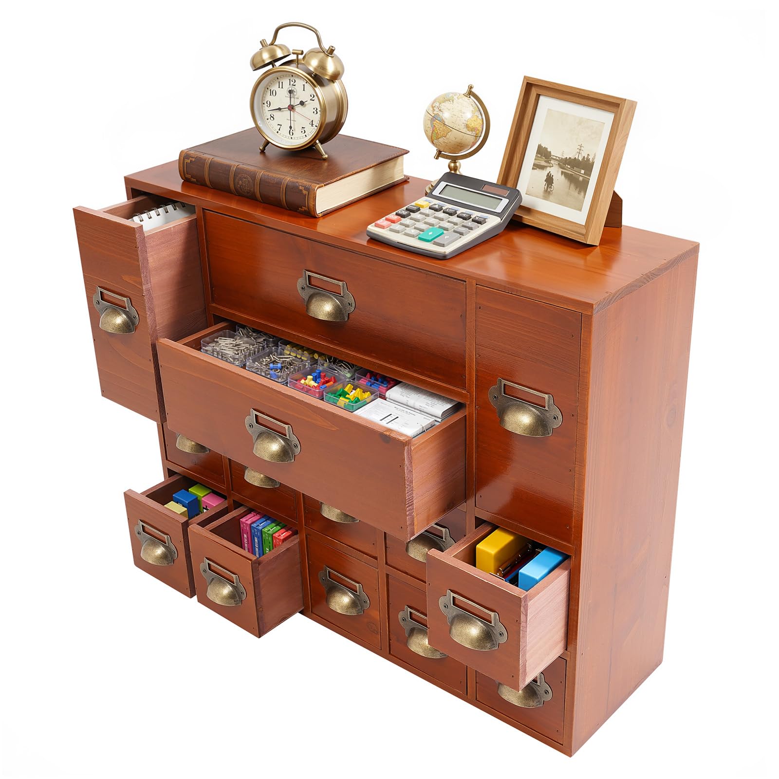 Mini Kommode mit 14 Schubladen, Vintage Schubladenbox Holz Apothekerschrank Desktop Storage Cabinet für Lagerung Decoupage & Dekoration, Braun