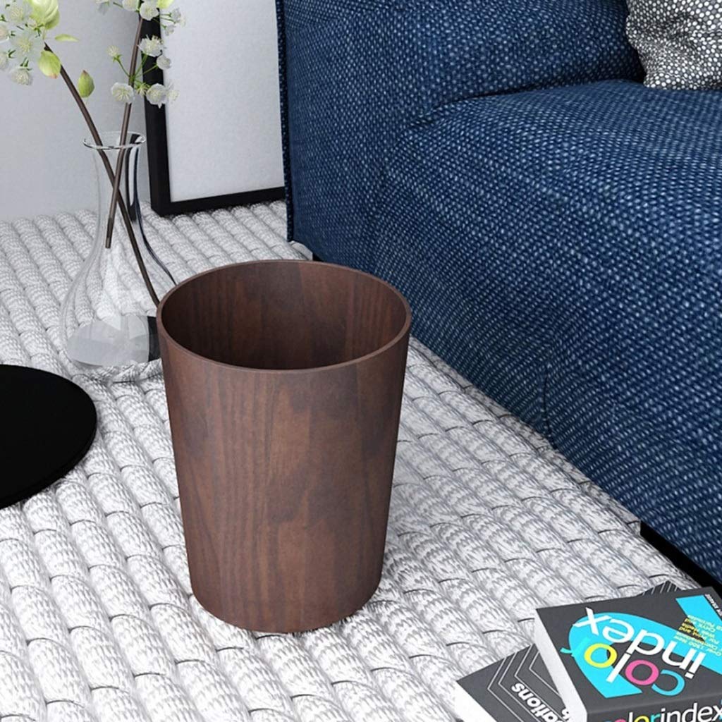 Mülleimer Kreativer hölzerner Papierkorb, runder Abfalleimer, Badezimmer, Schlafzimmer, Büro, natürliche Holzmaserung Abfalleimer/Kosmetikeimer (Color : Brown-2)