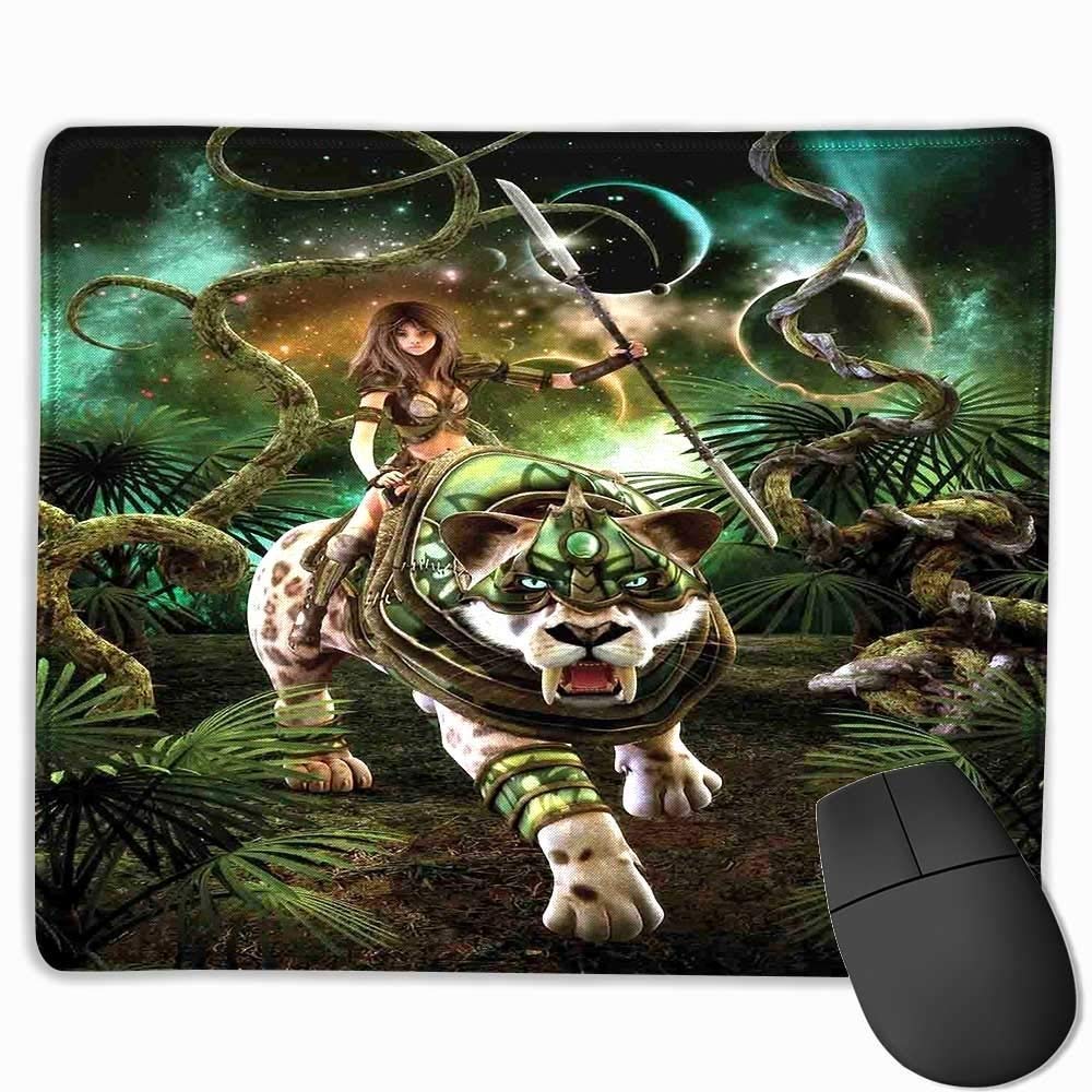 YENDOSTEEN Yanteng Mouse Pads Fantasy World Waterproof Mice Pad Graphics of Fantasy Scene with Girl and Saber Tooth Tiger Magical Plants Galaxy Custom Mouse pad 8.5"x7" Green