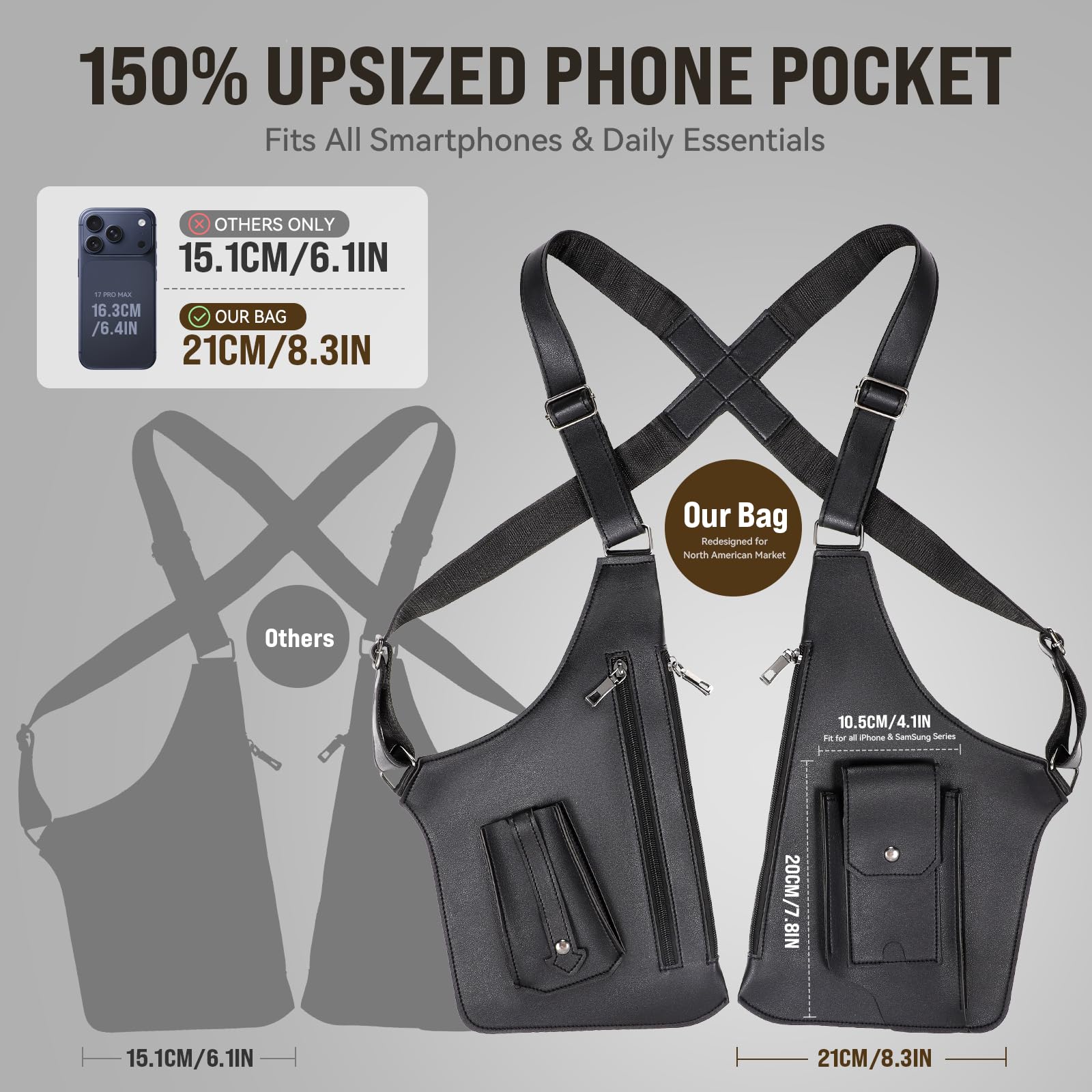Große Doppel-Schulter-Achseltasche für Herren 2026, verbesserte Anti-Diebstahl-Unterarm-Holstertasche, Vintage-PU-Leder, verdeckte Umhängetasche, Handy-Tasche für Reisen, Outdoor, Radfahren, Arbeit