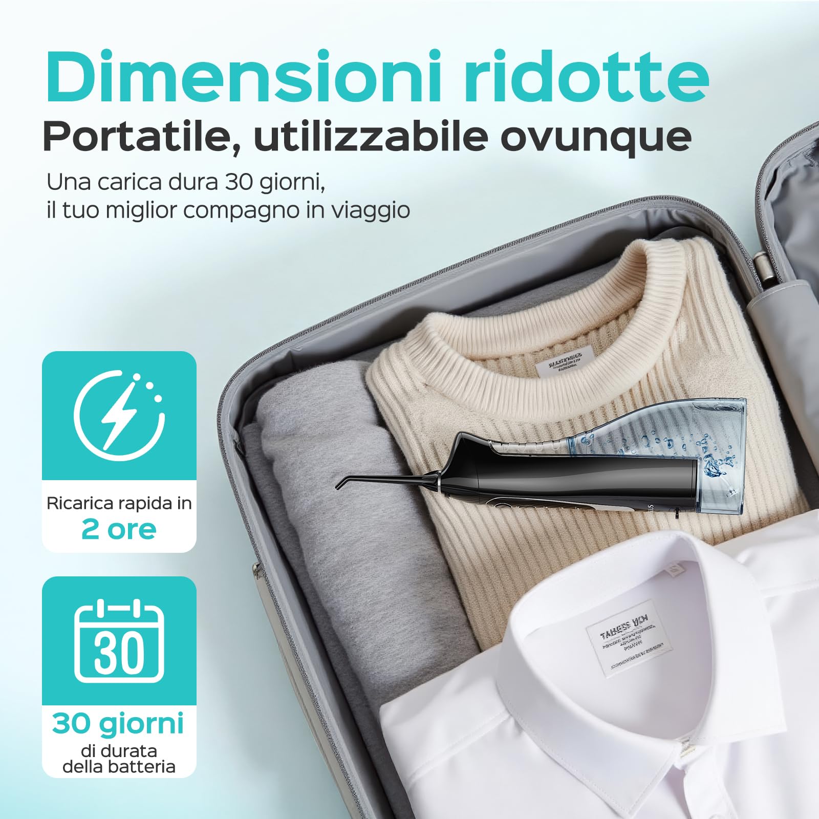 COSLUS C20 Idropulsore Dentale Portatile Senza Fili, 300 ML Irrigatore Idropulsore Ricaricabile Foppio Flusso Impermeabile IPX7 Water Orale Flosser Pulizia Denti Ideale per Viaggi a Casa Nero