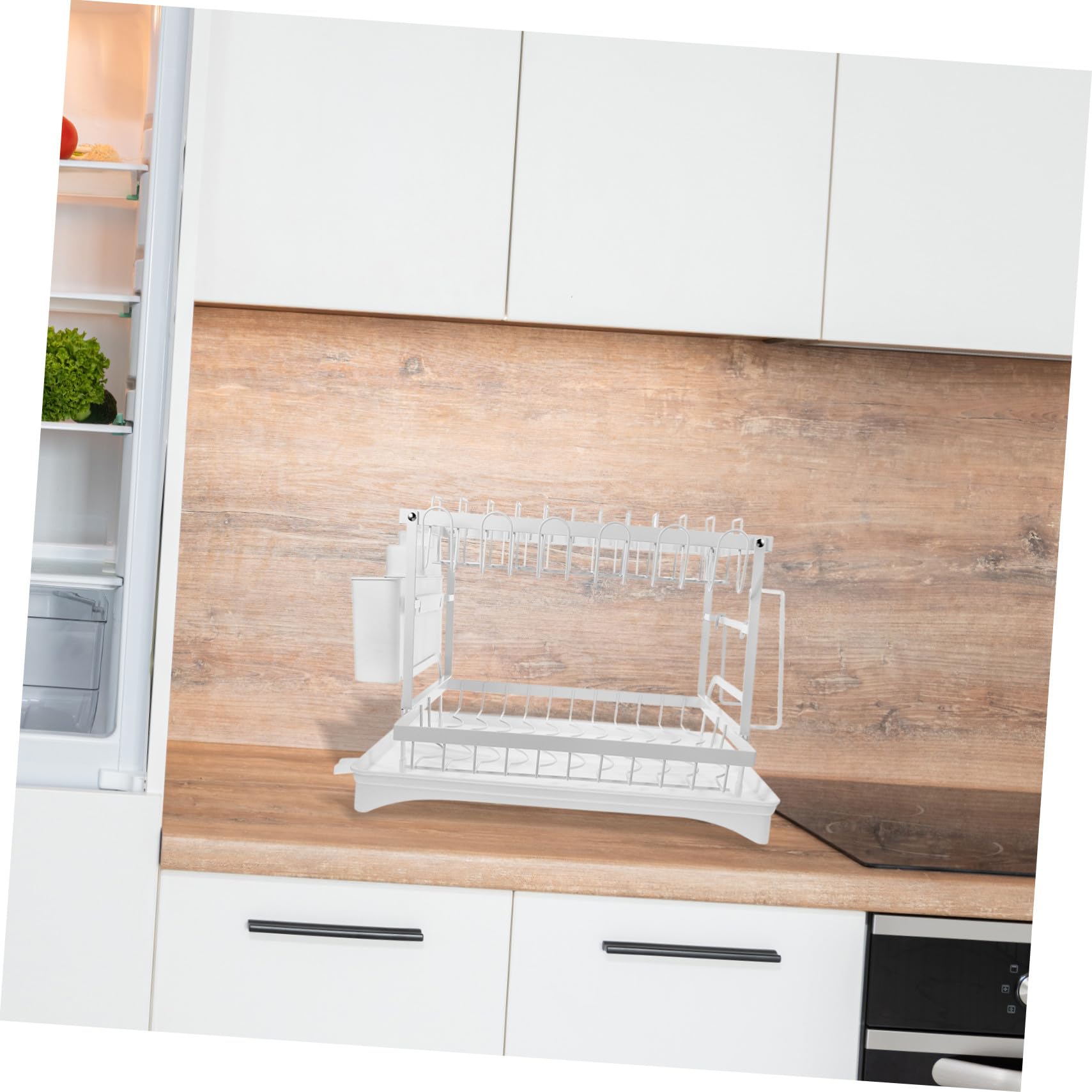 Juego de escurridor de platos y soporte para cubiertos, solución multifuncional de almacenamiento de cocina que ahorra espacio con marco y estante para tabla de cortar