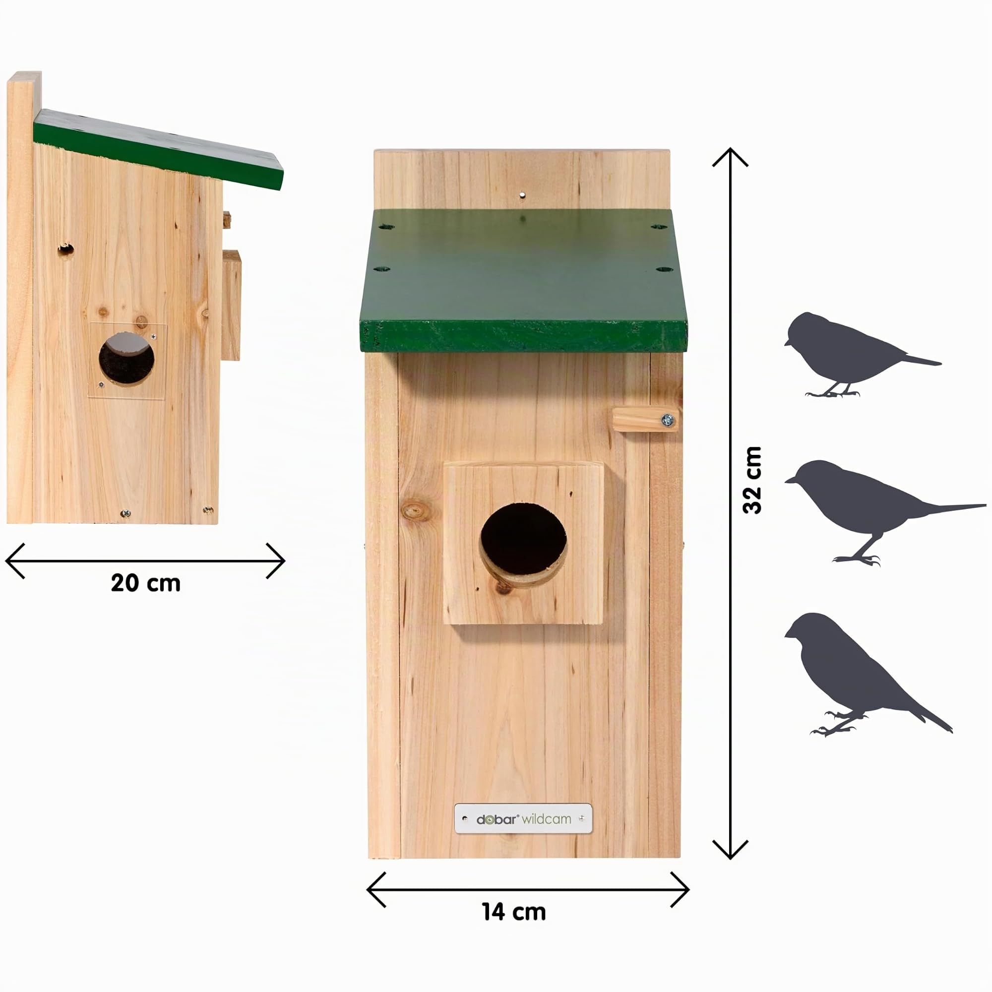 dobar® Nido Eazy con telecamera WiFi e pannello solare – Birdwatching con supporto per nidificazione in legno e app – Ø 30 mm foro – verde