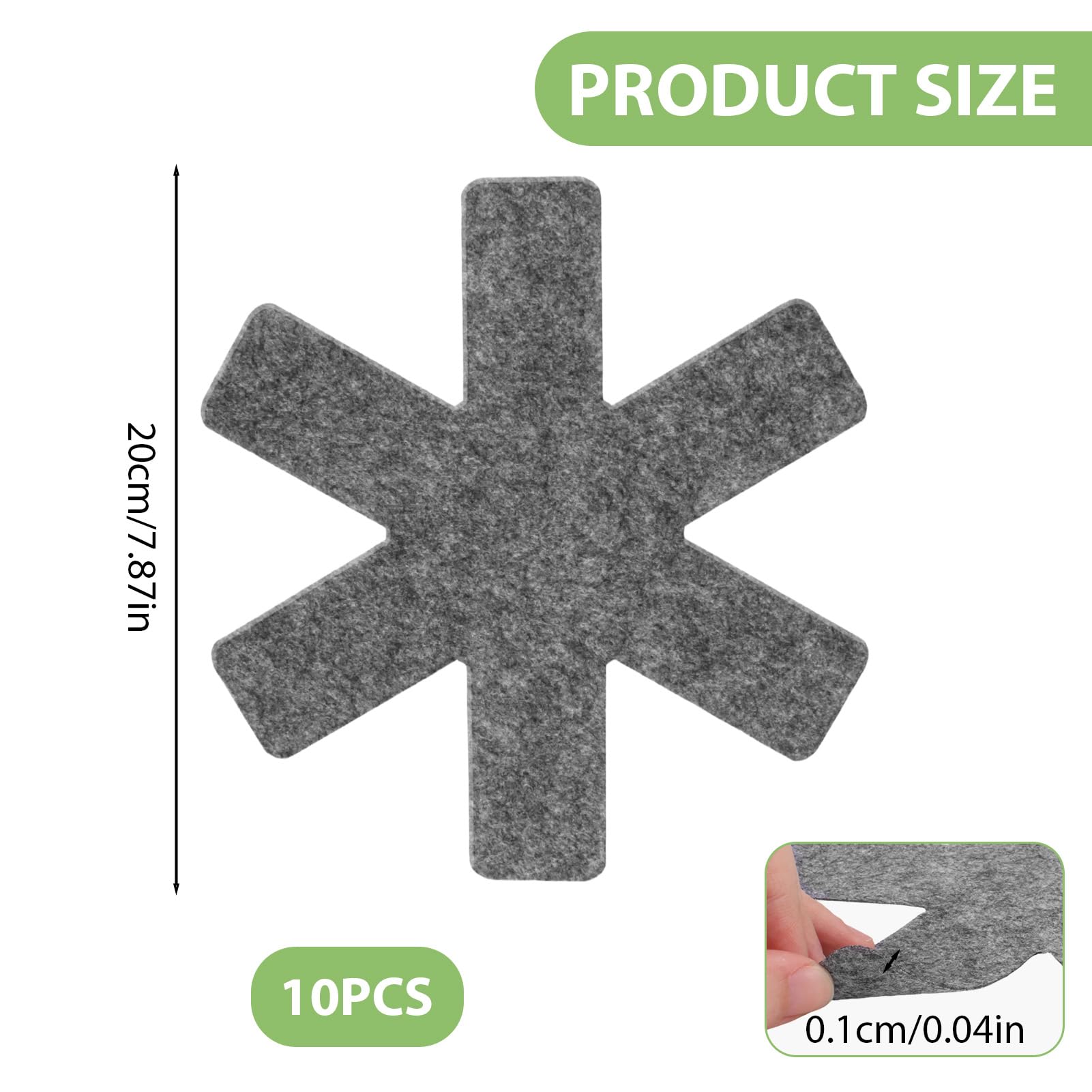 10 unidades de protectores de sartenes de fieltro contra arañazos - Protección para apilamiento de sartenes, ollas y cuencos revestidos - 20 cm de protección para ollas gris - Separador de sartenes y