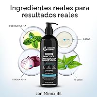 Vista 2 de Champú de minoxidil y biotina para el crecimiento del cabello, enriquecido con cafeína, aceite de ricino y cebolla, bloqueador DHT para un cabello