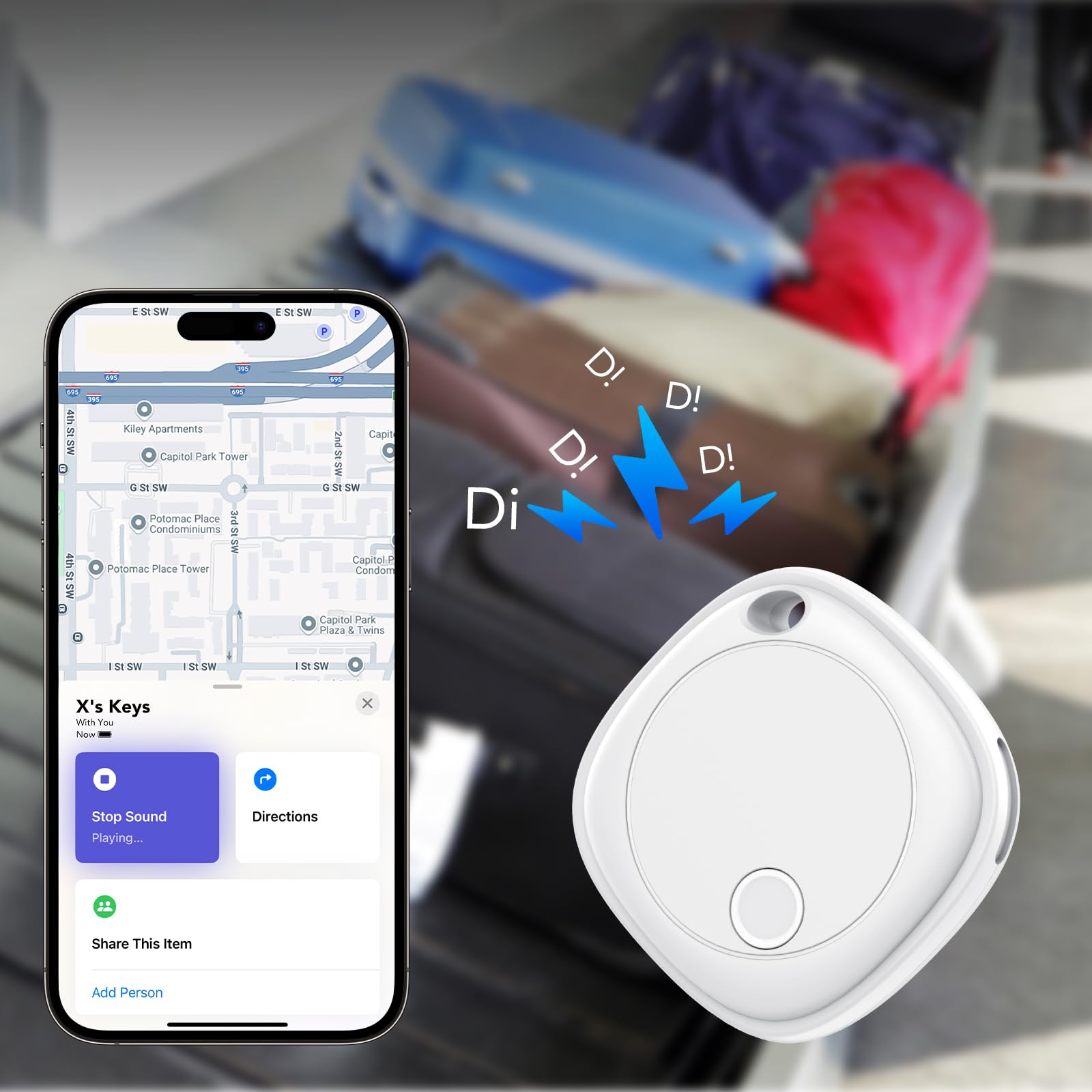 Item Finder Localisateur de clés Bluetooth compatible avec Apple Find My (iOS uniquement), localisateur de clés pour valises, bagages et plus encore, 2 blancs