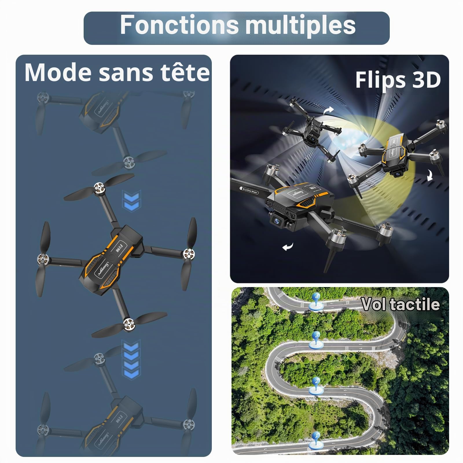 F198 Drone avec Caméra 720P HD, Objectif Ajustable à 90°, Drone FPV Pliable Pour Adultes Débutants, 3D Flip, Auto Hold, Optical Flow Positioning, Valise de Transport