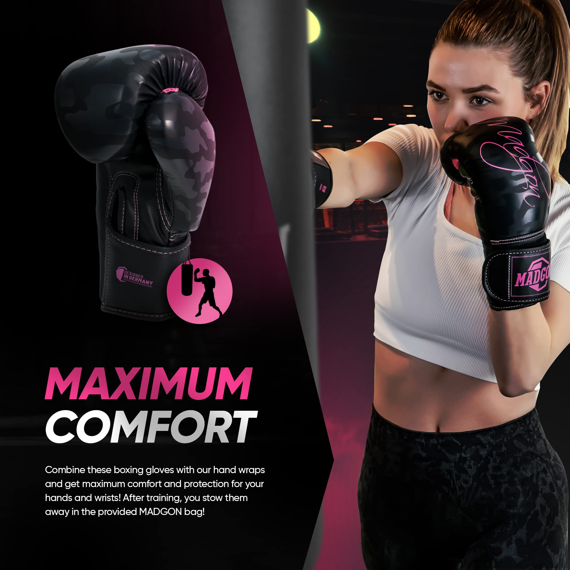 MADGON Guantes de Boxeo para Kick Boxing MMA Sparring con Bolsa Incluida