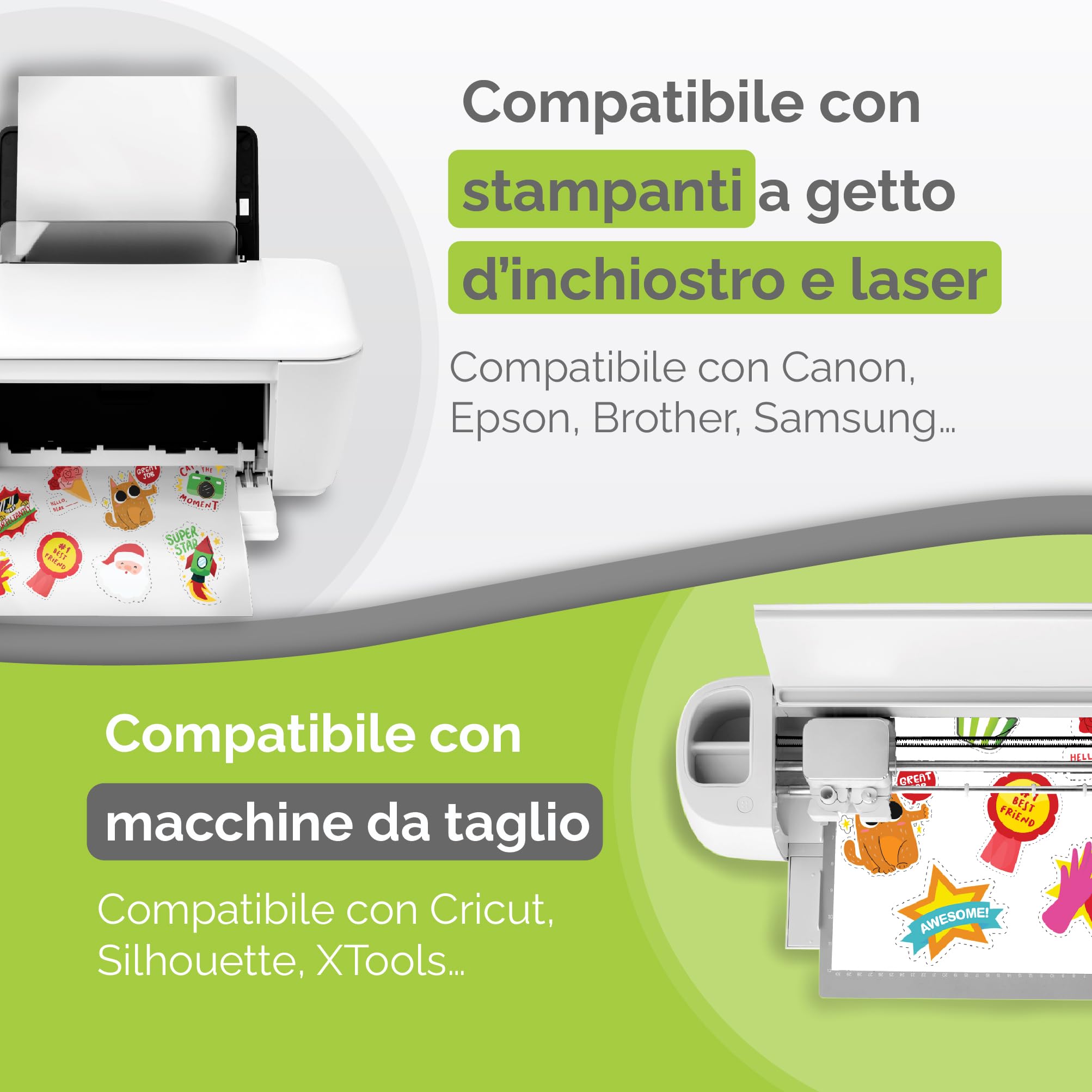 AgoDeo Carta adesiva vinile stampabile A4 opaca impermeabile laser getto d'inchiostro 34 fogli