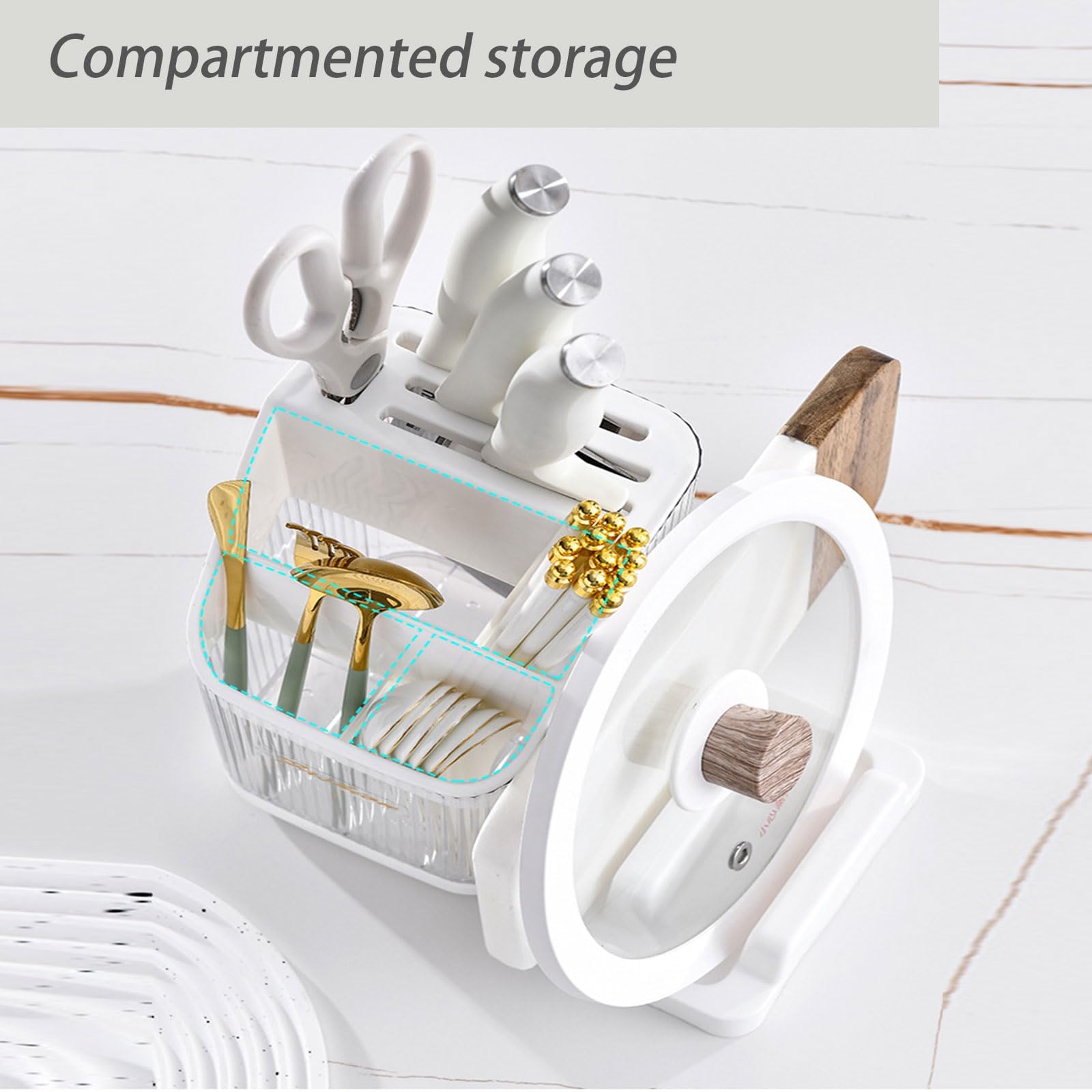 Obrotowy uchwyt na przybory kuchenne z 3 przegródkami, wentylowany plastikowy organizer na blat, stylowy wielokolorowy design (czarny) idealny dla domowych kucharzy