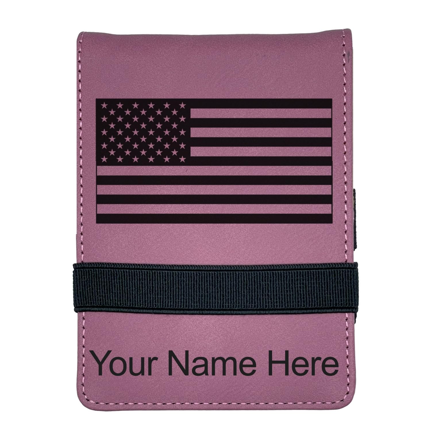 LaserGram Mini Padfolio with Notepad and Pen, Flag of The United States, Personalized Engraving Included (Pink)