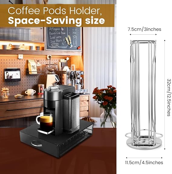 Coffee Pod Stand Holder for Nespresso Vertuoline 20 Pods Coffee Bar Vertuo Pod Organizer Rack Holds 360° Rotatable Coffee Capsules 20 Pods Holder Spinner for Nespresso Vertuo Line Silver