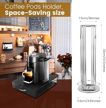 Coffee Pod Stand Holder for Nespresso Vertuoline 20 Pods Coffee Bar Vertuo Pod Organizer Rack Holds 360° Rotatable Coffee Capsules 20 Pods Holder Spinner for Nespresso Vertuo Line Silver