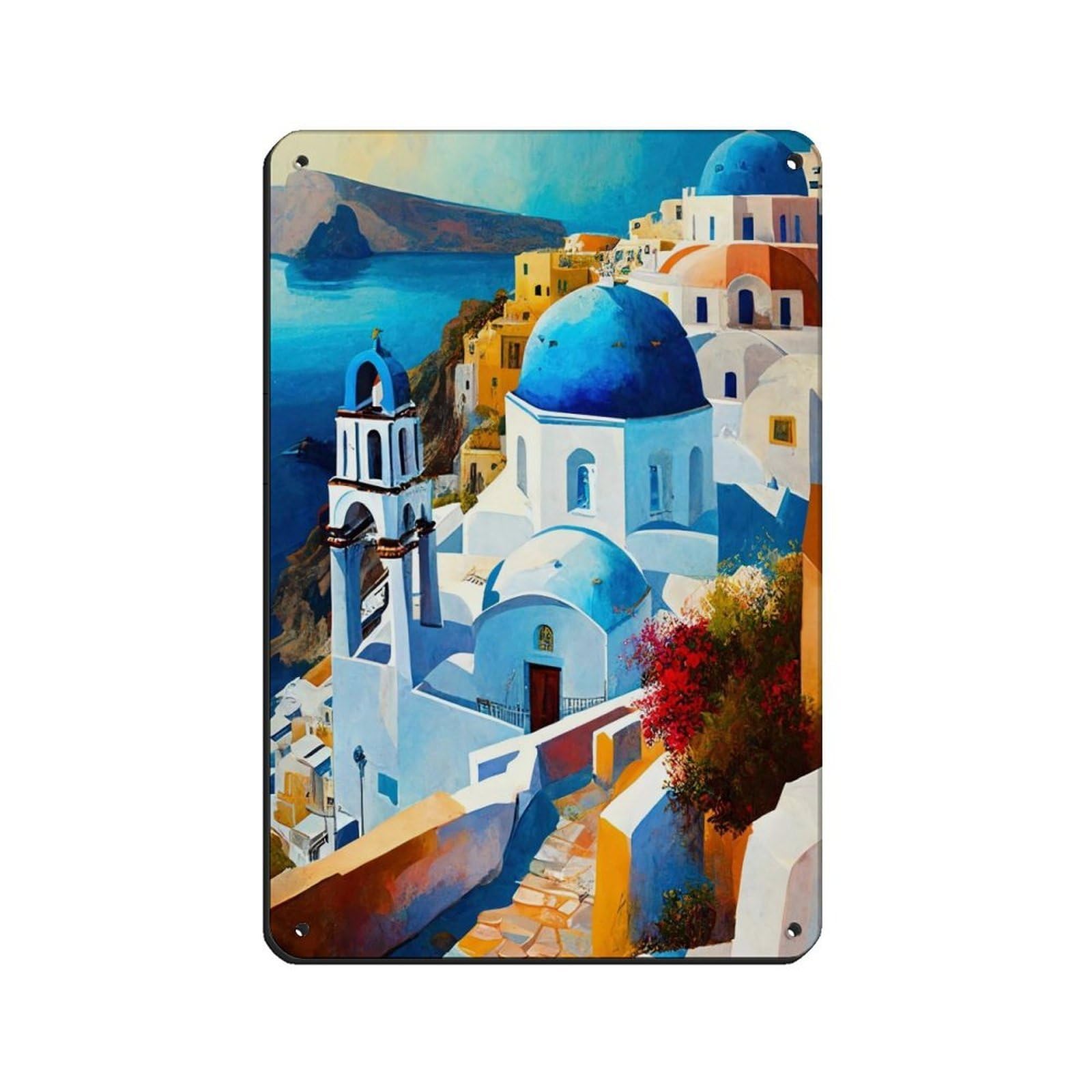 Poster Santorini rétro plaque métal décoration murale vintage maison 20 x 30 cm