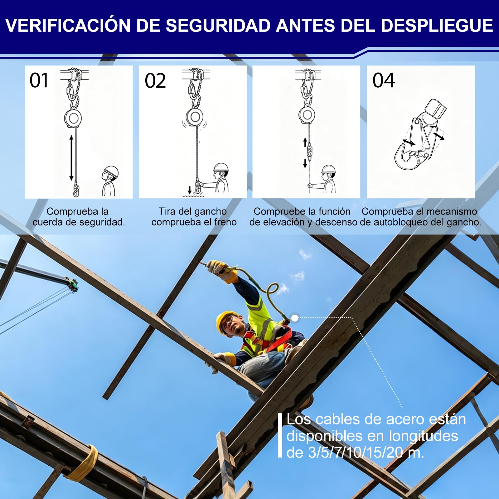 Dispositivo Anticaídas Retráctil, Linea de Vida Retráctil con Frenado Instantáneo, Arnés de Seguridad Industrial con Gancho Autoblocante y Cable Antitorsión para Trabajo Altura (Verde, 20m)