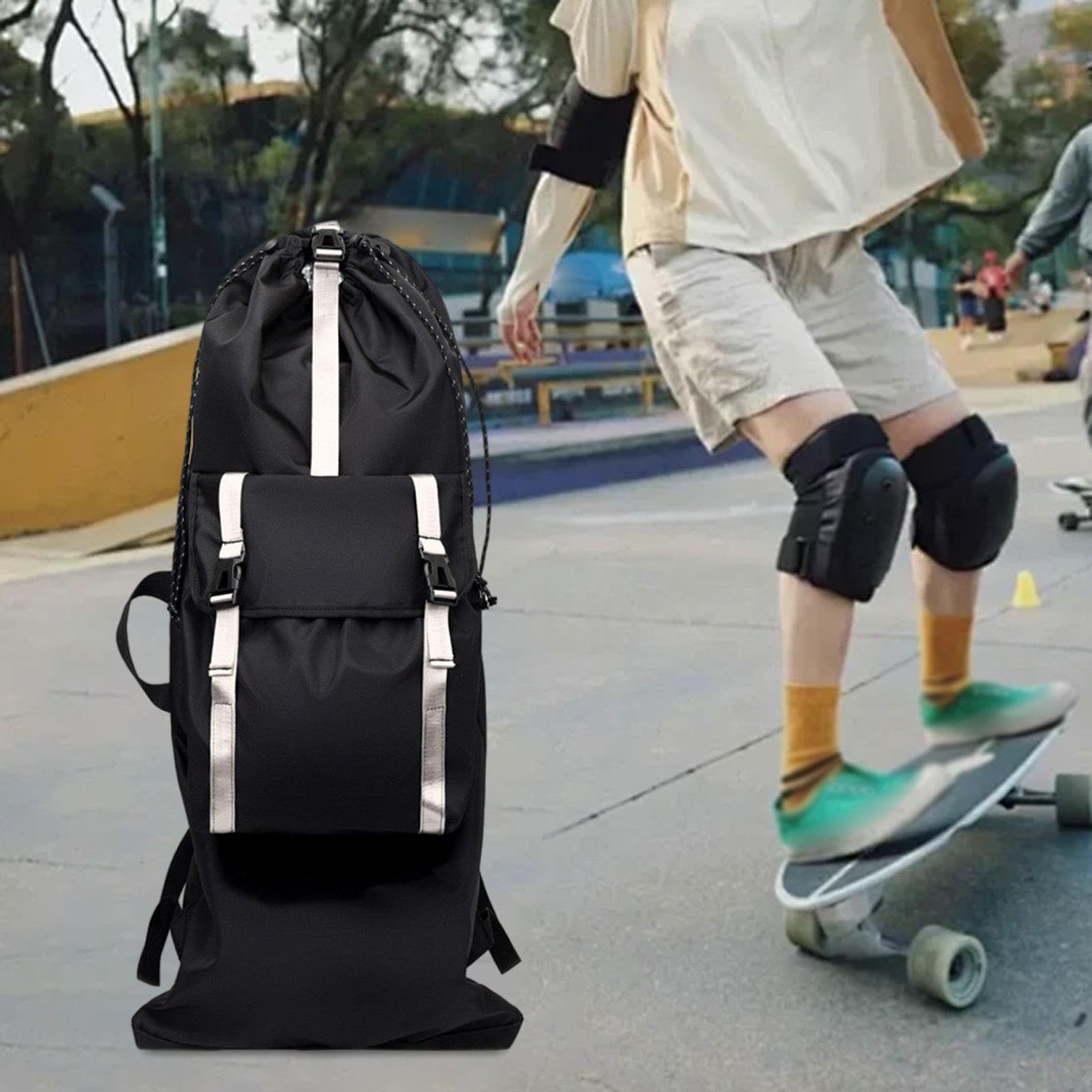 Sac à Dos pour Skateboard, Sacoche pour Longboard, Sac de Transport, Imperméable, Réfléchissant, Multifonctionnel pour Les, Les Activités de P, Beige