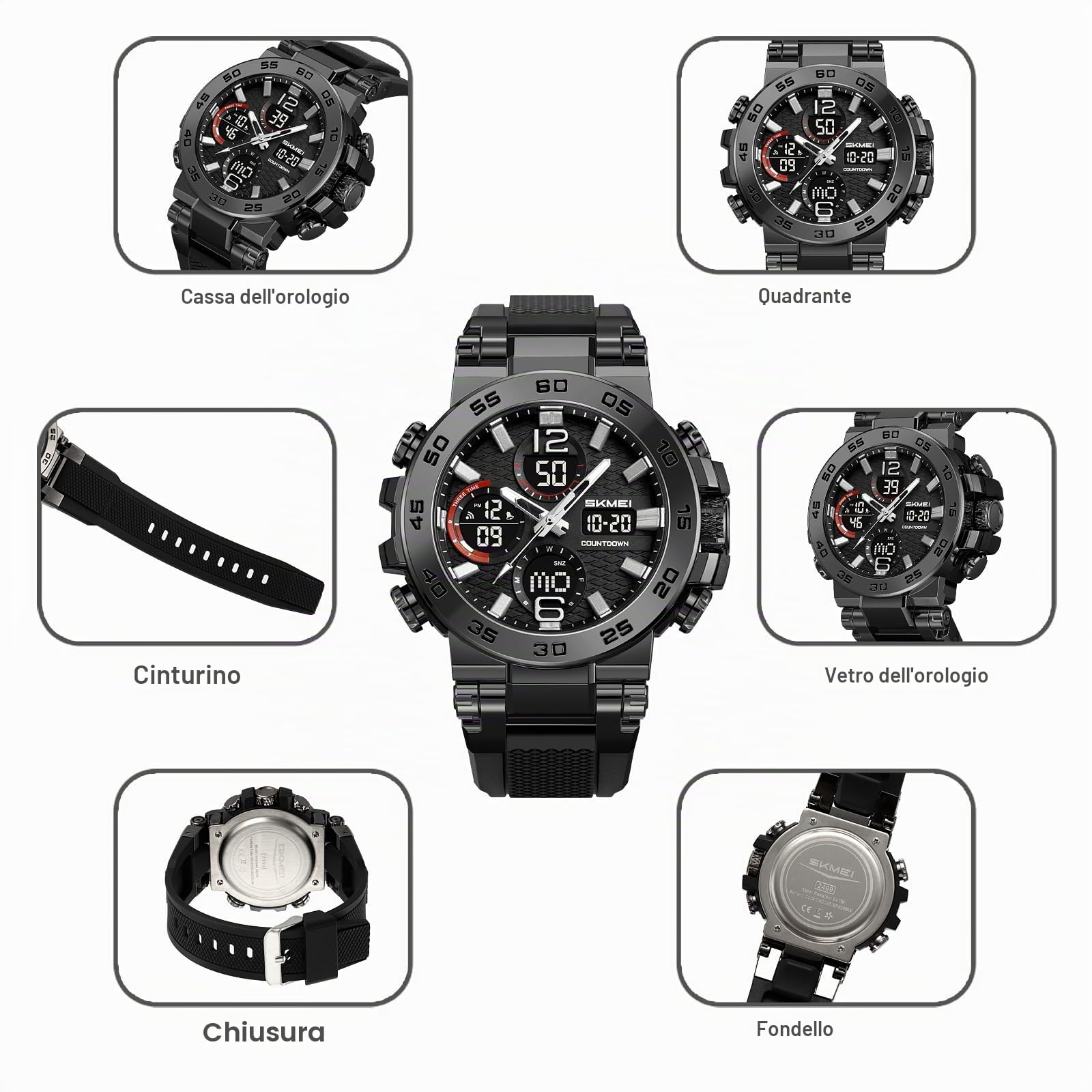 FANMIS Orologio sportivo da uomo, analogico, digitale, doppio display, militare, multifunzione, impermeabile fino a 50 m, con sveglia, cronometro, retroilluminazione, 12 ore su 24 ore, per attività