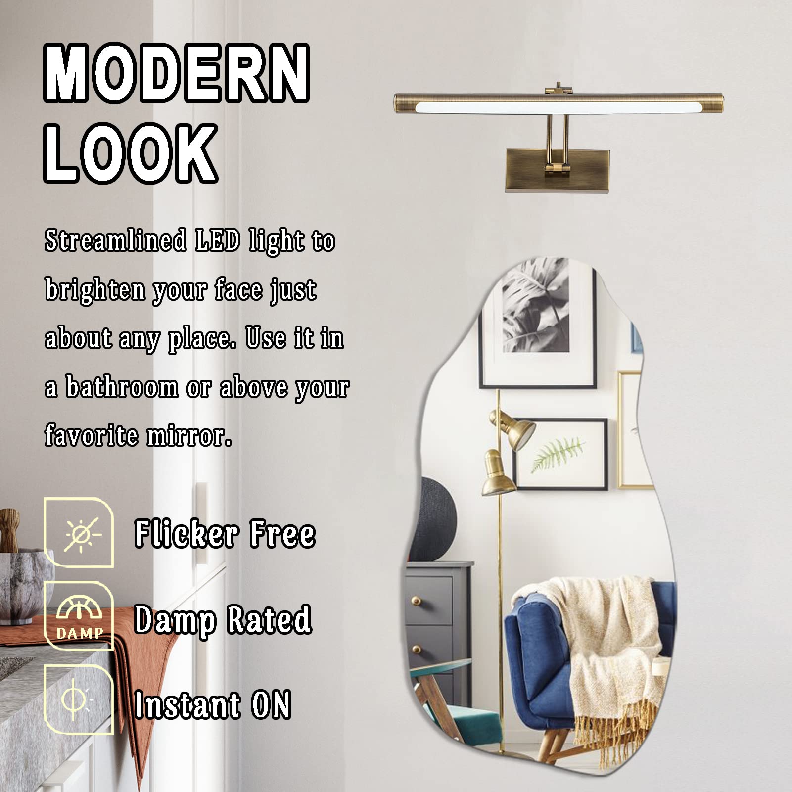 LED Spiegelleuchte, 40cm Retro Europäischen Stil LED Badspiegelleuchten Badezimmer Make-up Licht, Wasserdicht Beleuchtung Wandleuchte Spiegellampe, Antikes Messing Leichtes Spiegellampe