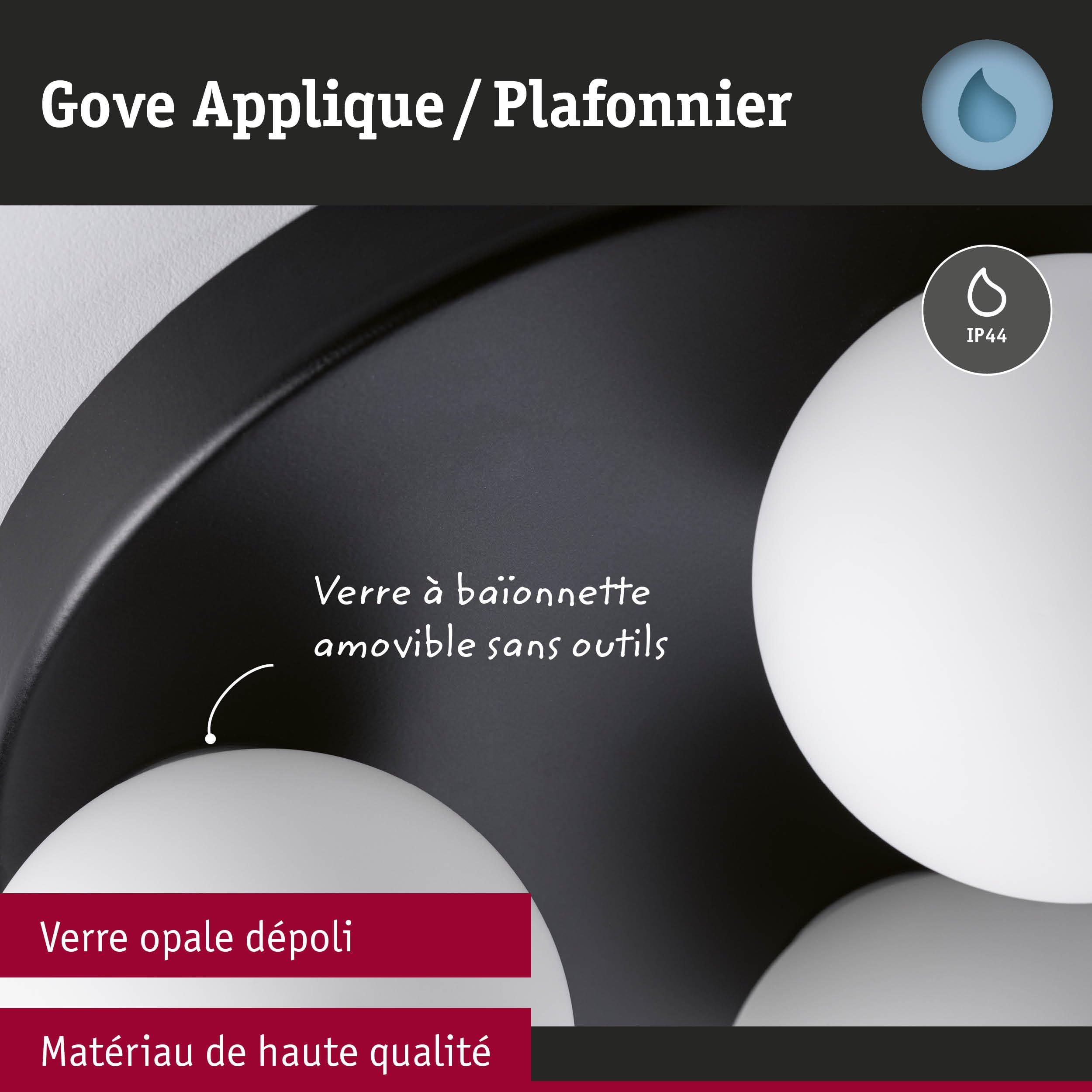 Paulmann 71069 Plafonnier Selection Bathroom Gove IP44 G9 230V max. 3x20W gradable Noir mat, Satin luminaire de salle de bain