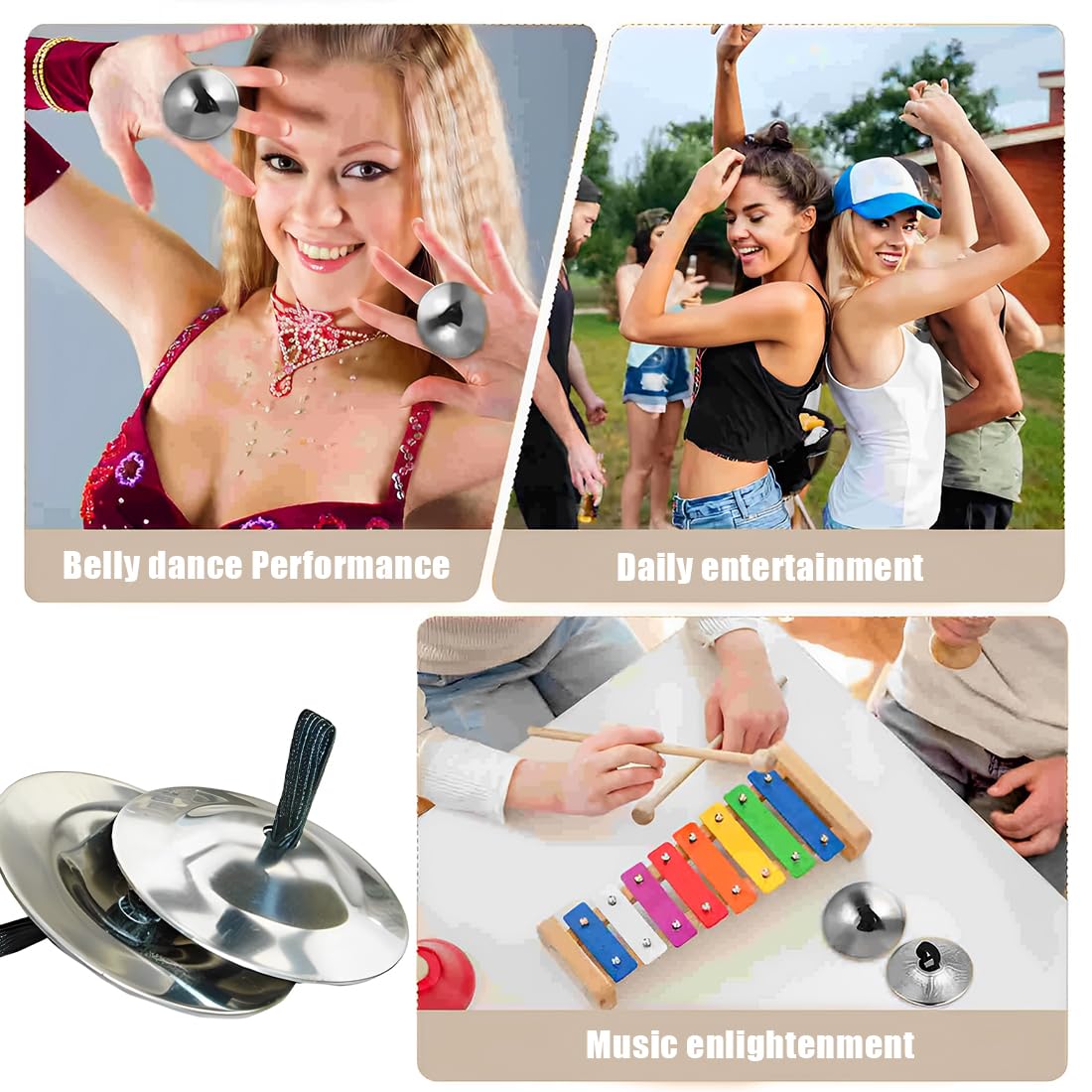 NHP 1 Pares de Tambores para Dedos,Platillos Musicales Niños,Pelvis de Dedos,Instrumentos Musicales con Banda Elástica,para Bailarines y Fiestas para Danza del Vientre,Yoga,Instrumento de Percusión