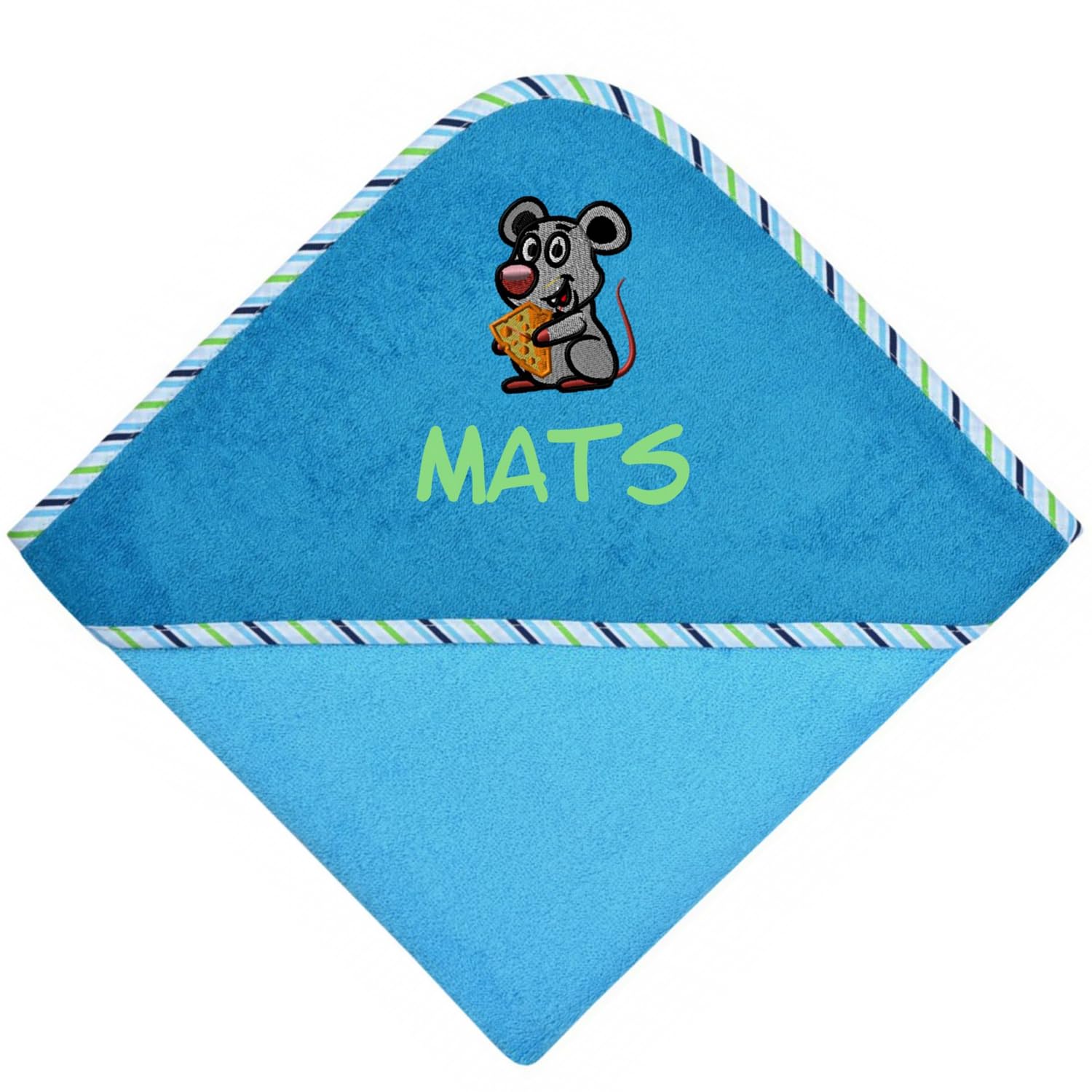 Wolimbo Kapuzenhandtuch personalisiert mit Namen und Motiv - Aqua-Petrol - 140x140 cm - für Baby und Kinder