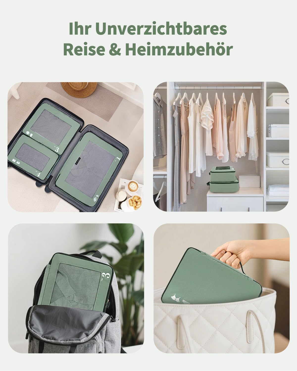 ECOHUB 7 Teilig Koffer Organizer Set, Packing Cubes mit Reißverschluss, Recyceltes PET Packwürfel Set, Packtaschen für Koffer, Organizer Koffer für Urlaub und Reisen, Reise Organizer Set (Grün)