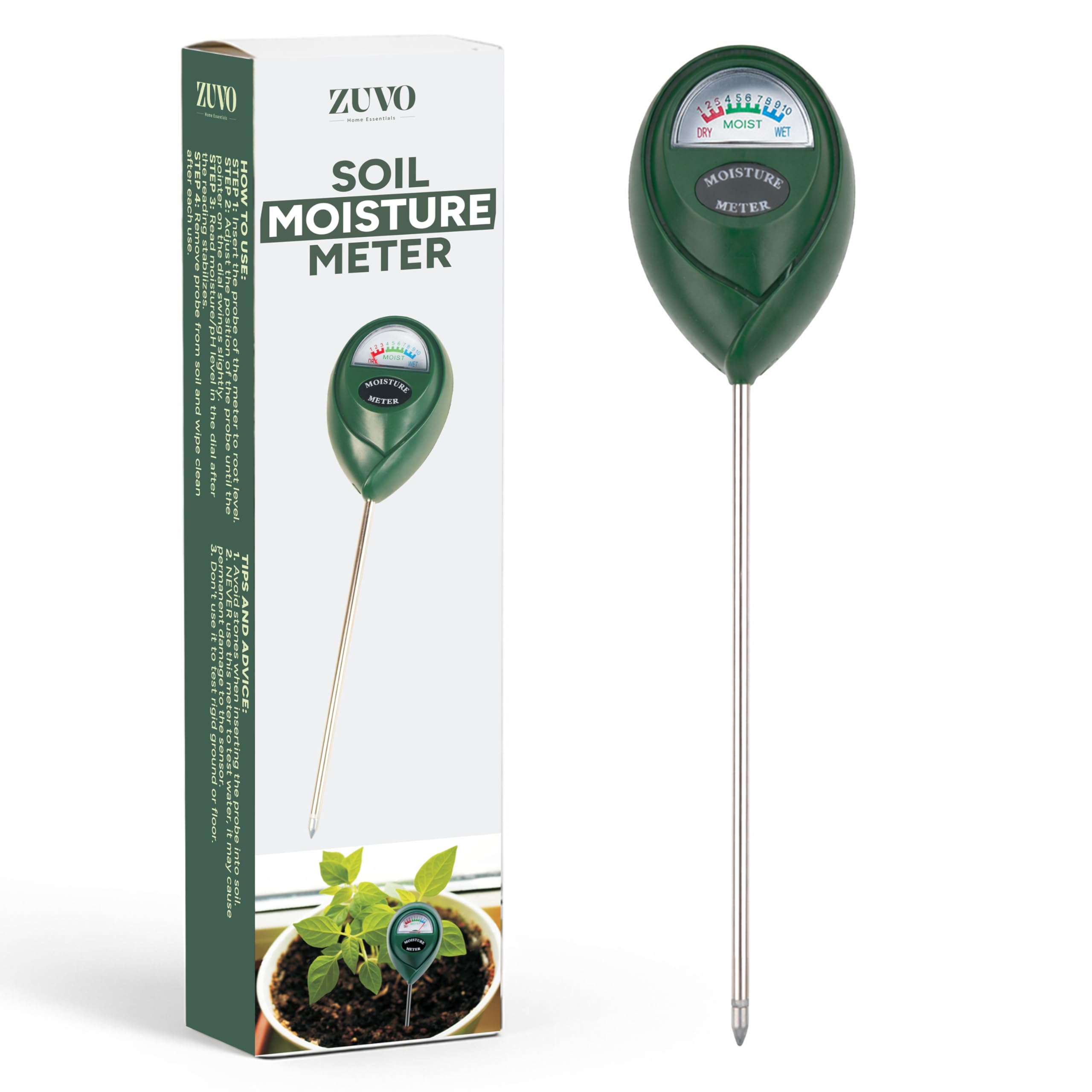Zuvo Soil Moisture Meter for House Plants — Plant Watering Indicator for Indoor & Outdoor Use | Hygrometer Sensor for Garden, Lawn & Pots | No Battery Required