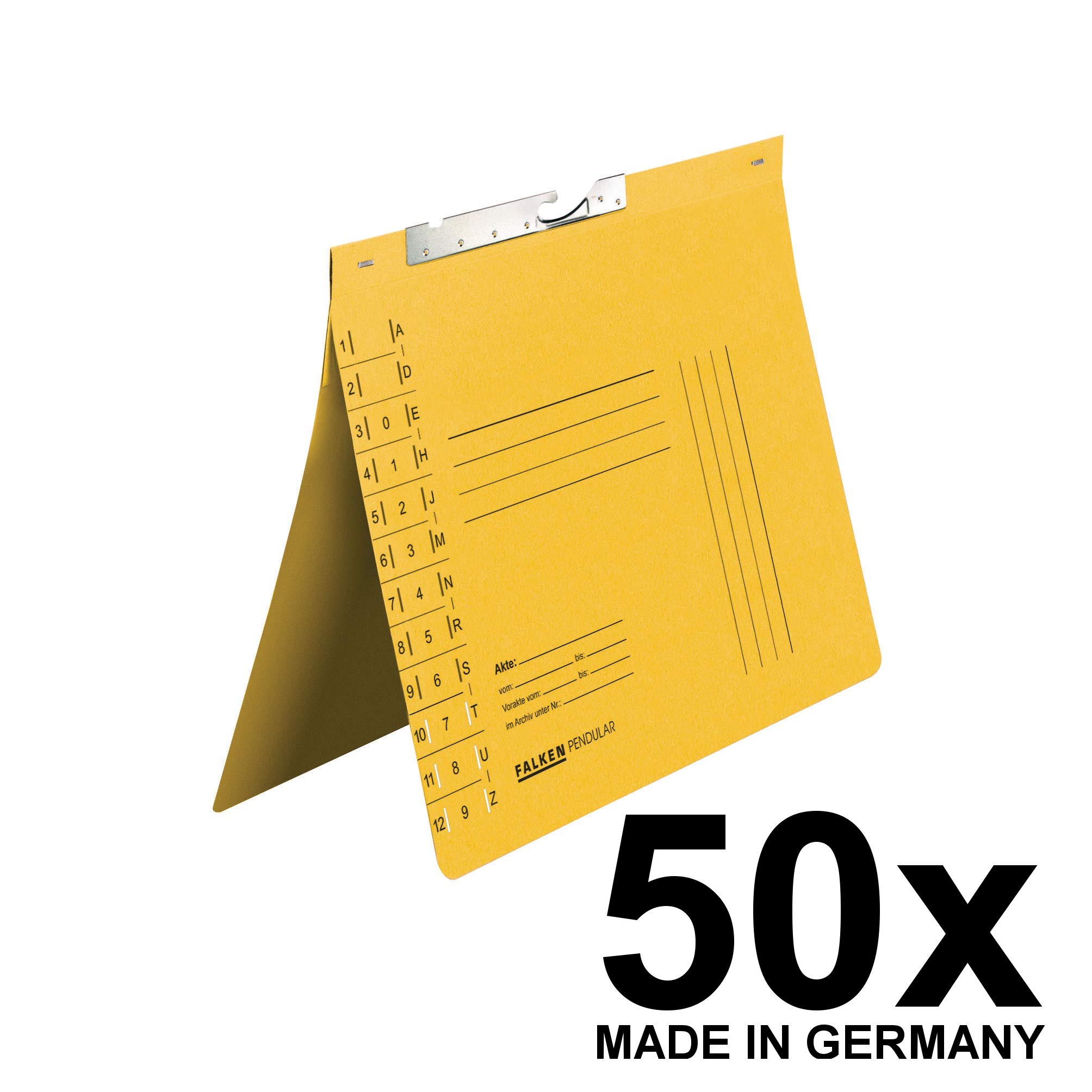 FALKEN 50x Pendular Pendelhefter aus Recycling-Karton DIN A4 gelb | Made in Germany Behördenheftung mit Schlitzstanzung Blauer Engel