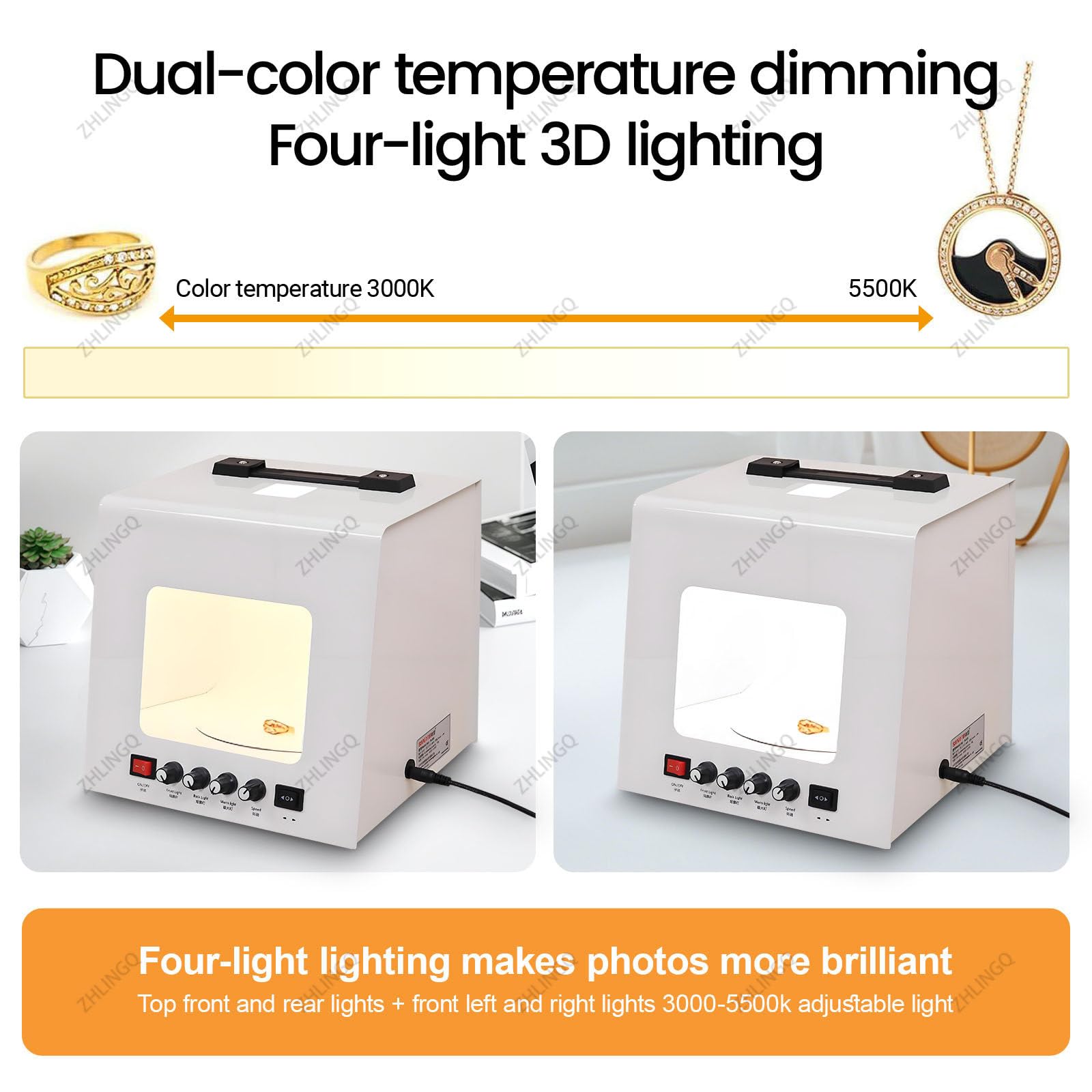Zestaw Miniaturowego Namiotu Do Studia Fotograficznego Z Podświetlaną Biżuterią, Przenośny Mały Namiot Do Domowego Studia Fotograficznego Z Automatycznym Obrotowym Stołem 360° Small