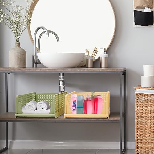 Miniatura 9 de Juego de 4 cajas de almacenamiento apilables para armario, organizador de cajones de plástico, cestas plegables para estantes, contenedores