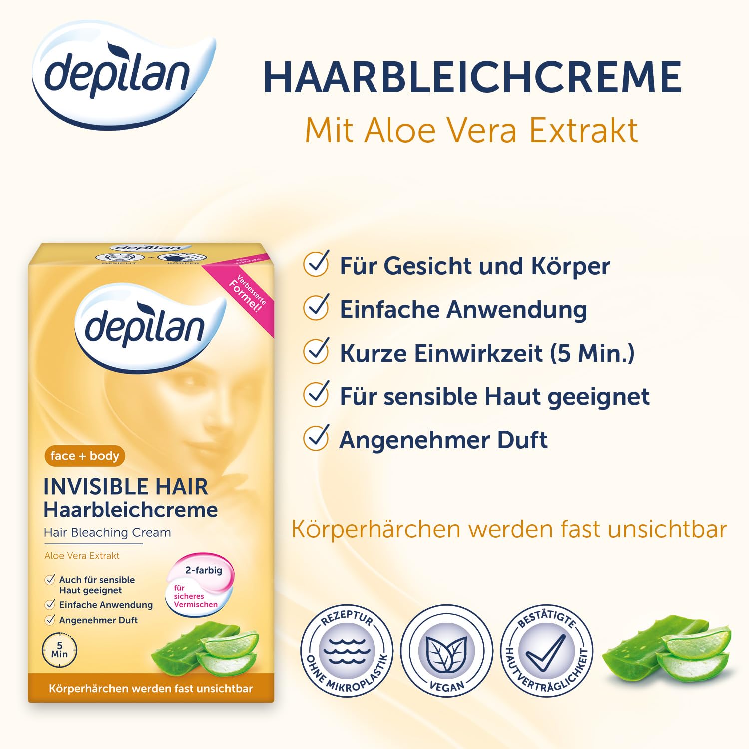 Krem wybielający do twarzy Bleaching Depilan invisilbe Hair krem wybielający (1 opakowanie po 2 x 50 ml)