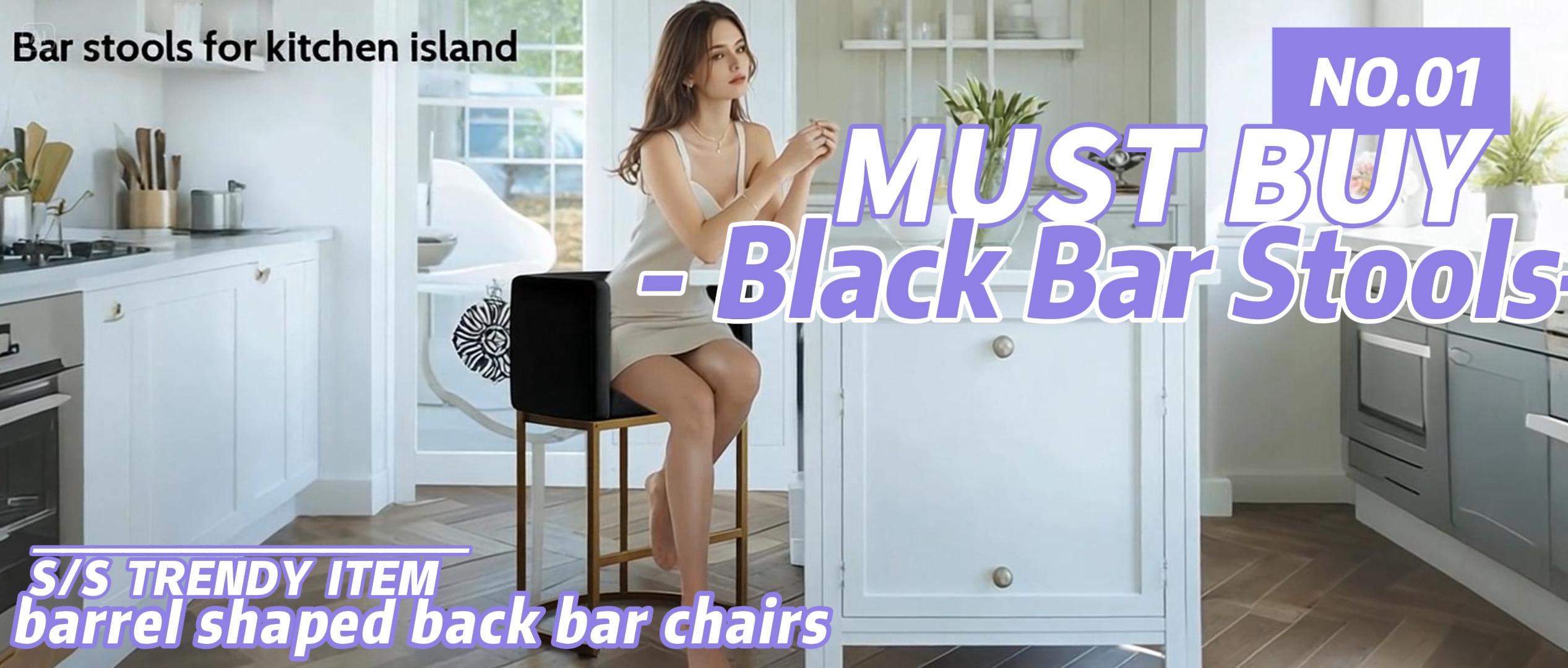 Butaco Moderno de Altura Mostrador 26", Tapizado en Cuero Sintético Negro con Estructura Metálica Dorada miniatura 7