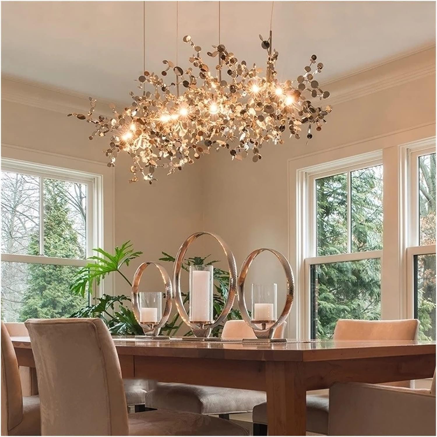 HYJAUSXB Chandelier, Chandelier Modern Led Pendant Lights - Stainless Steel Ceiling Hanglamp Light for Kitchens(Tricolor,Gold 4 Heads)
